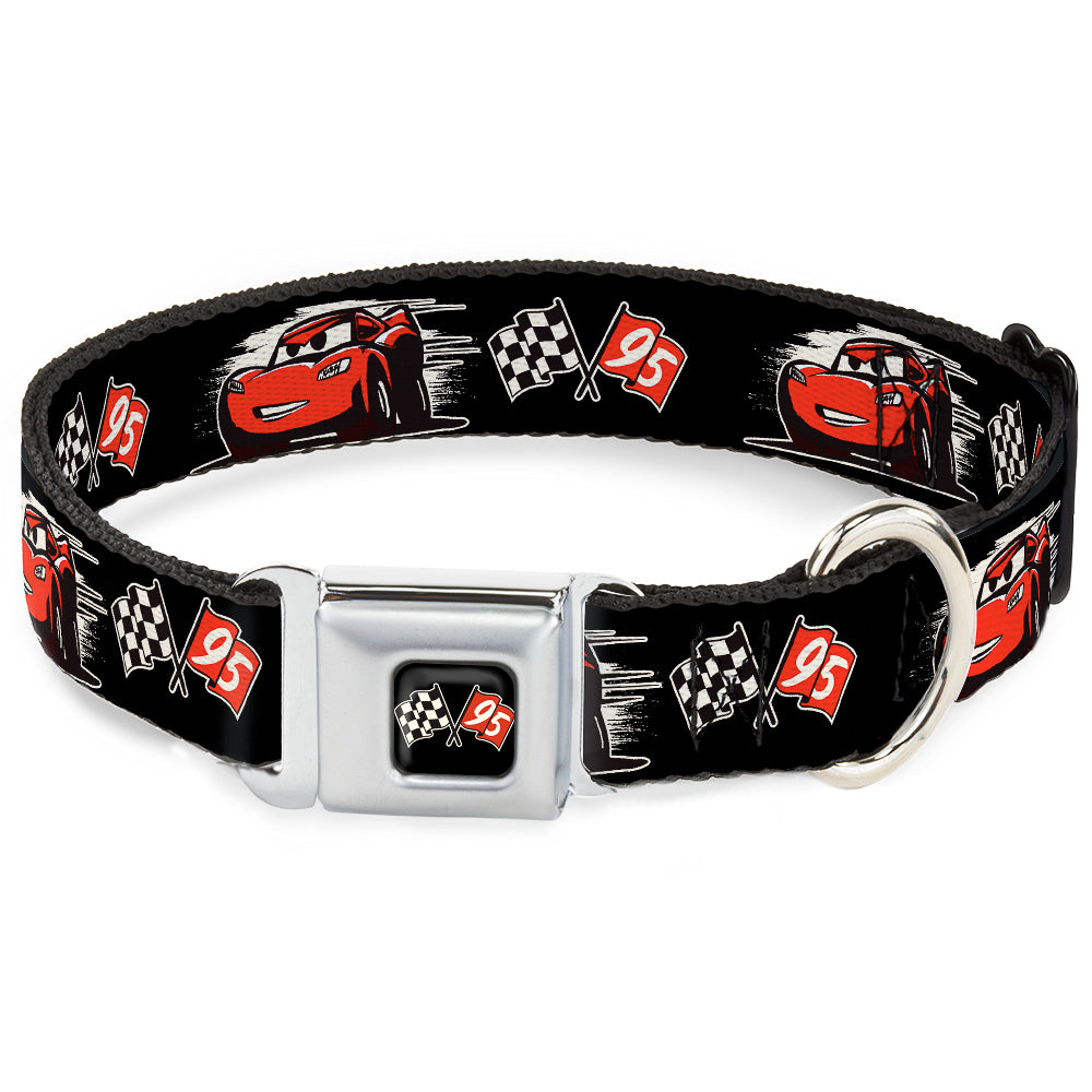 Cars 3 Race Flags Full Color Black White Red Seatbelt Buckle Collar - Cars 3 Lightning McQueen Caricature/Race Flags Black/White/Red Seatbelt Buckle Collars Disney