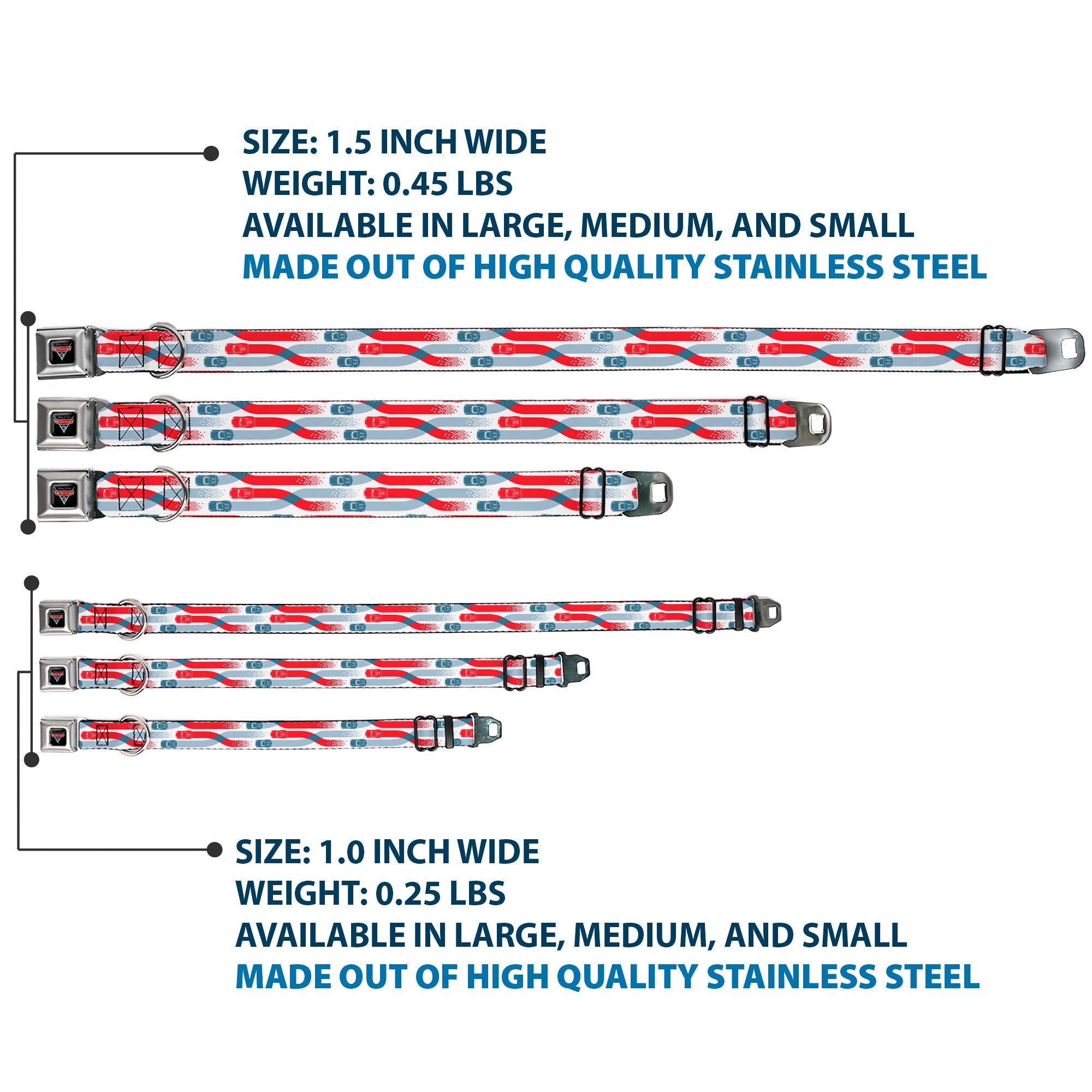 Cars 3 Piston Cup Champion Icon Full Color Red Black White Seatbelt Buckle Collar - Cars 3 Cars Crossing White/Blues/Reds Seatbelt Buckle Collars Disney