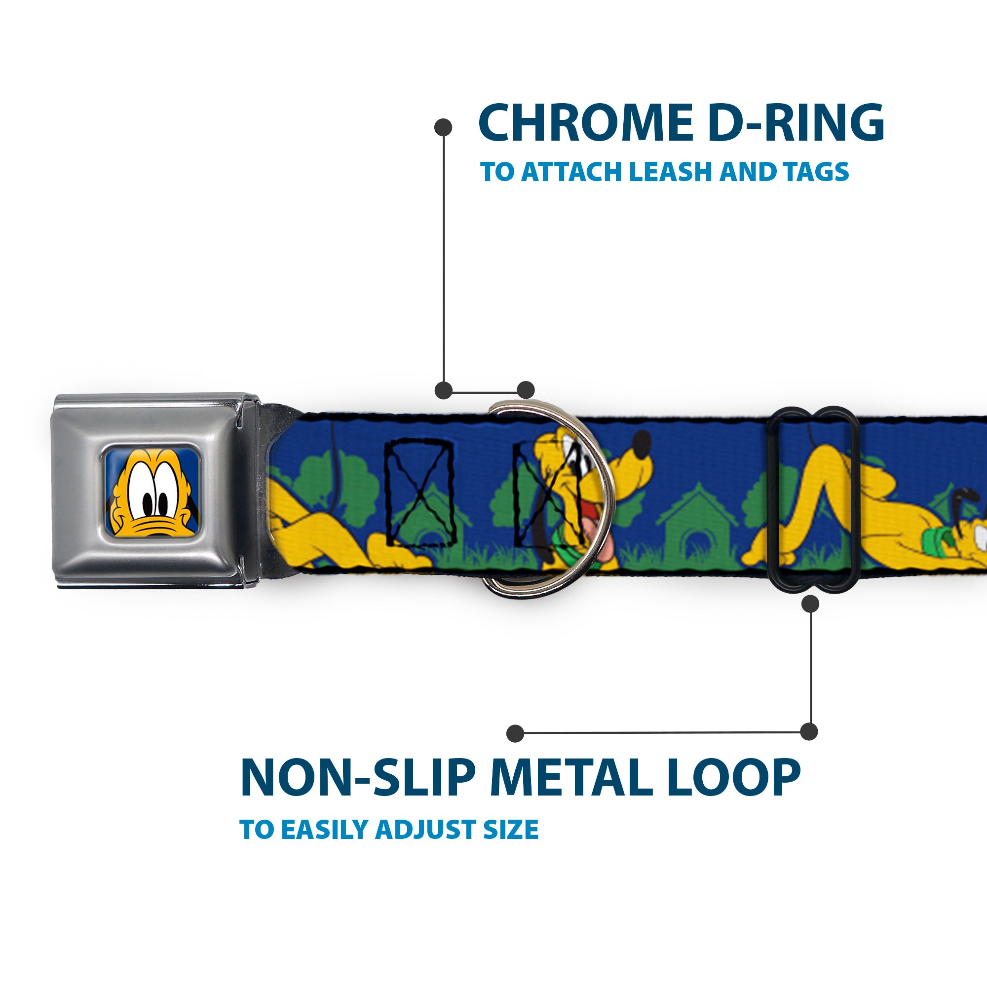 Pluto Face CLOSE-UP Blue Seatbelt Buckle Collar - Pluto 4-Poses/Landscape Blue/Green Seatbelt Buckle Collars Disney