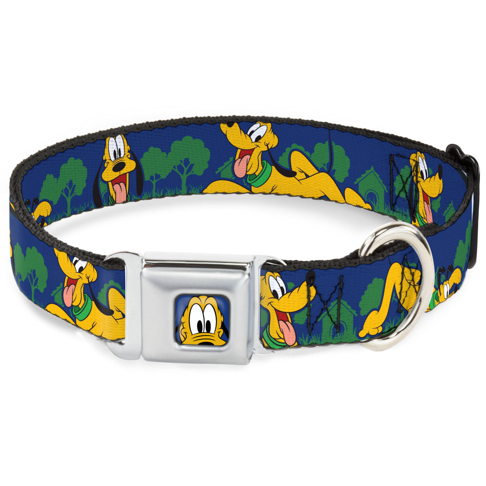 Pluto Face CLOSE-UP Blue Seatbelt Buckle Collar - Pluto 4-Poses/Landscape Blue/Green Seatbelt Buckle Collars Disney