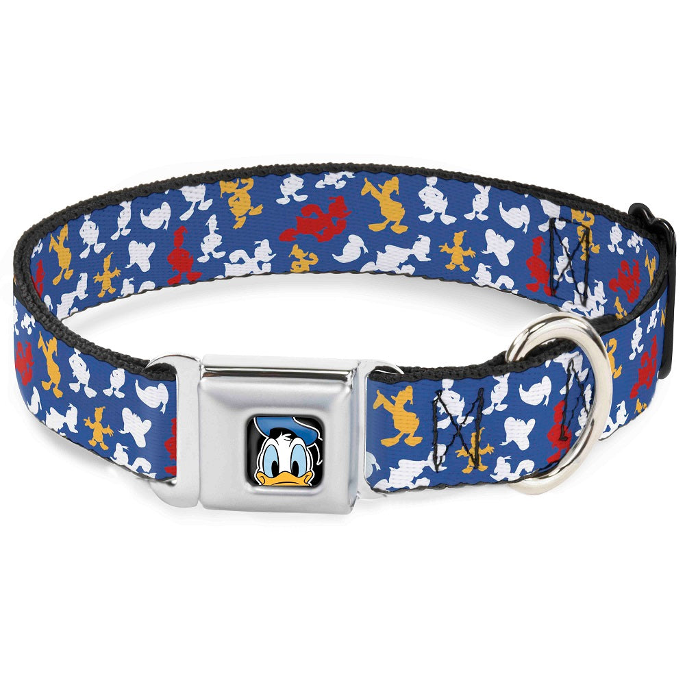 Donald Duck Face CLOSE-UP Full Color Seatbelt Buckle Collar - Donald Duck Face/Poses Scattered Blue/White/Red/Yellow Seatbelt Buckle Collars Disney