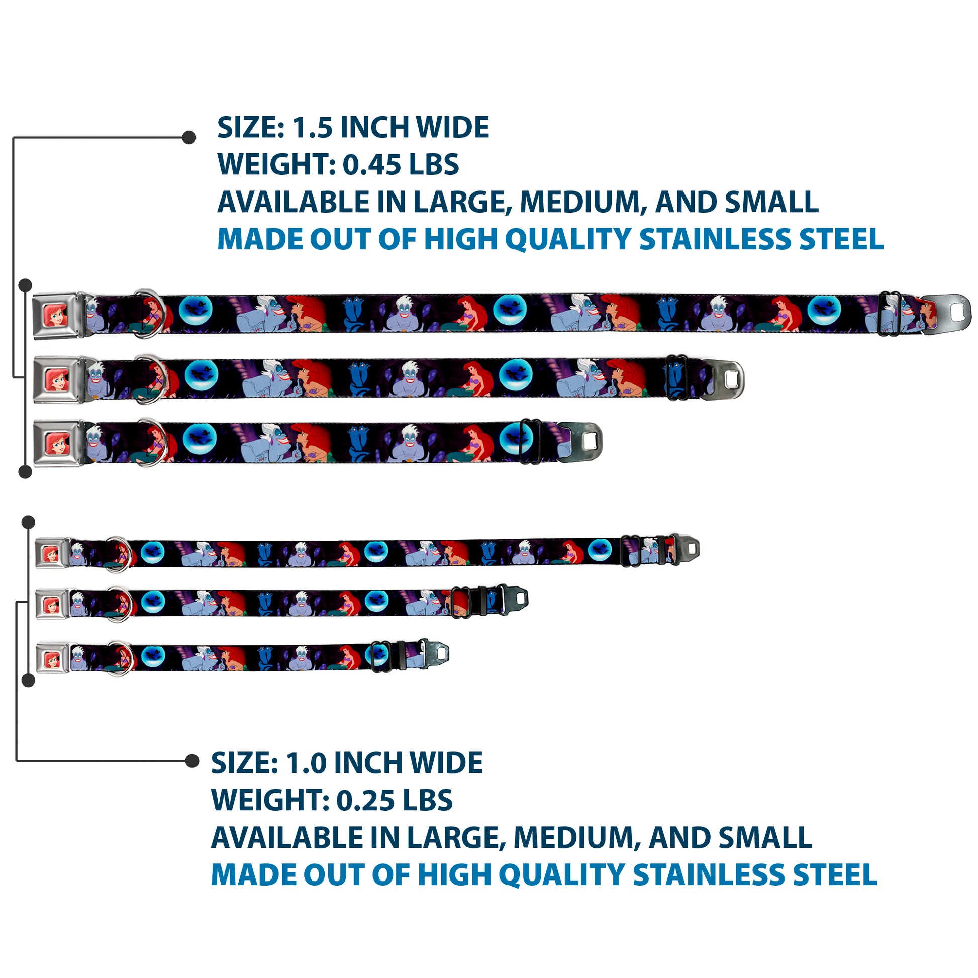 Ariel CLOSE-UP Full Color Seatbelt Buckle Collar - The Little Mermaid Ariel & Ursula Scenes Seatbelt Buckle Collars Disney