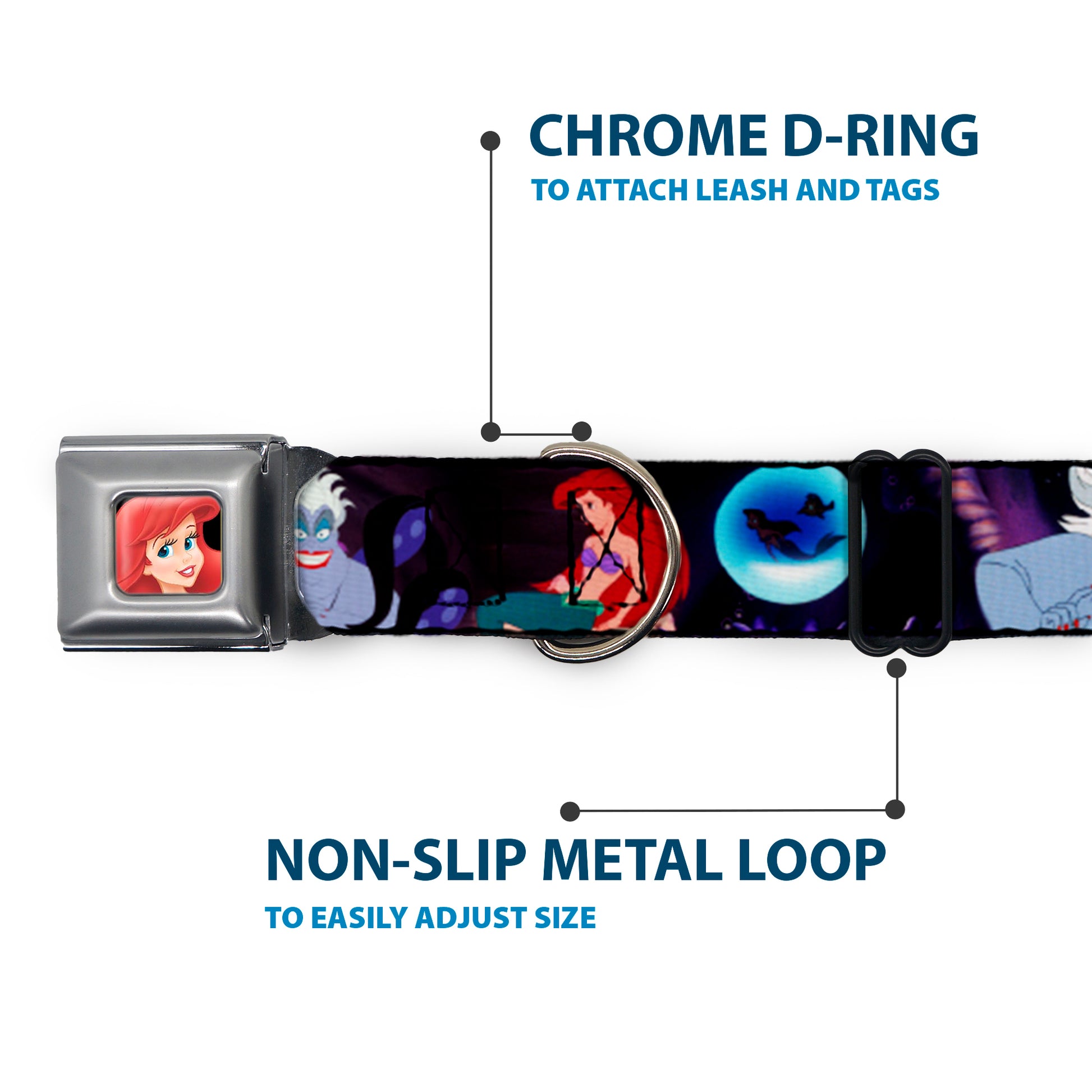 Ariel CLOSE-UP Full Color Seatbelt Buckle Collar - The Little Mermaid Ariel & Ursula Scenes Seatbelt Buckle Collars Disney