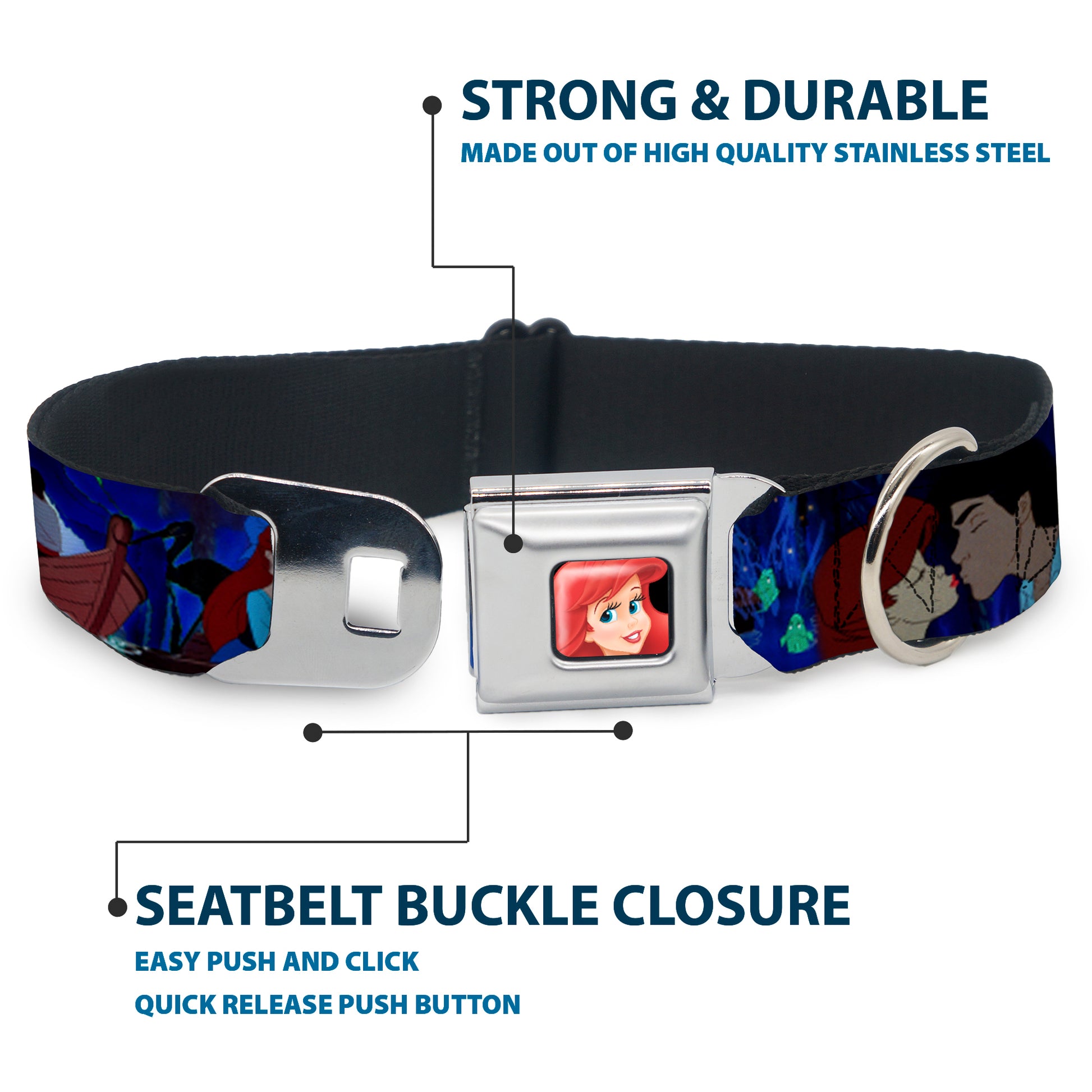 Ariel CLOSE-UP Full Color Seatbelt Buckle Collar - The Little Mermaid Ariel & Eric Boat Scenes Seatbelt Buckle Collars Disney