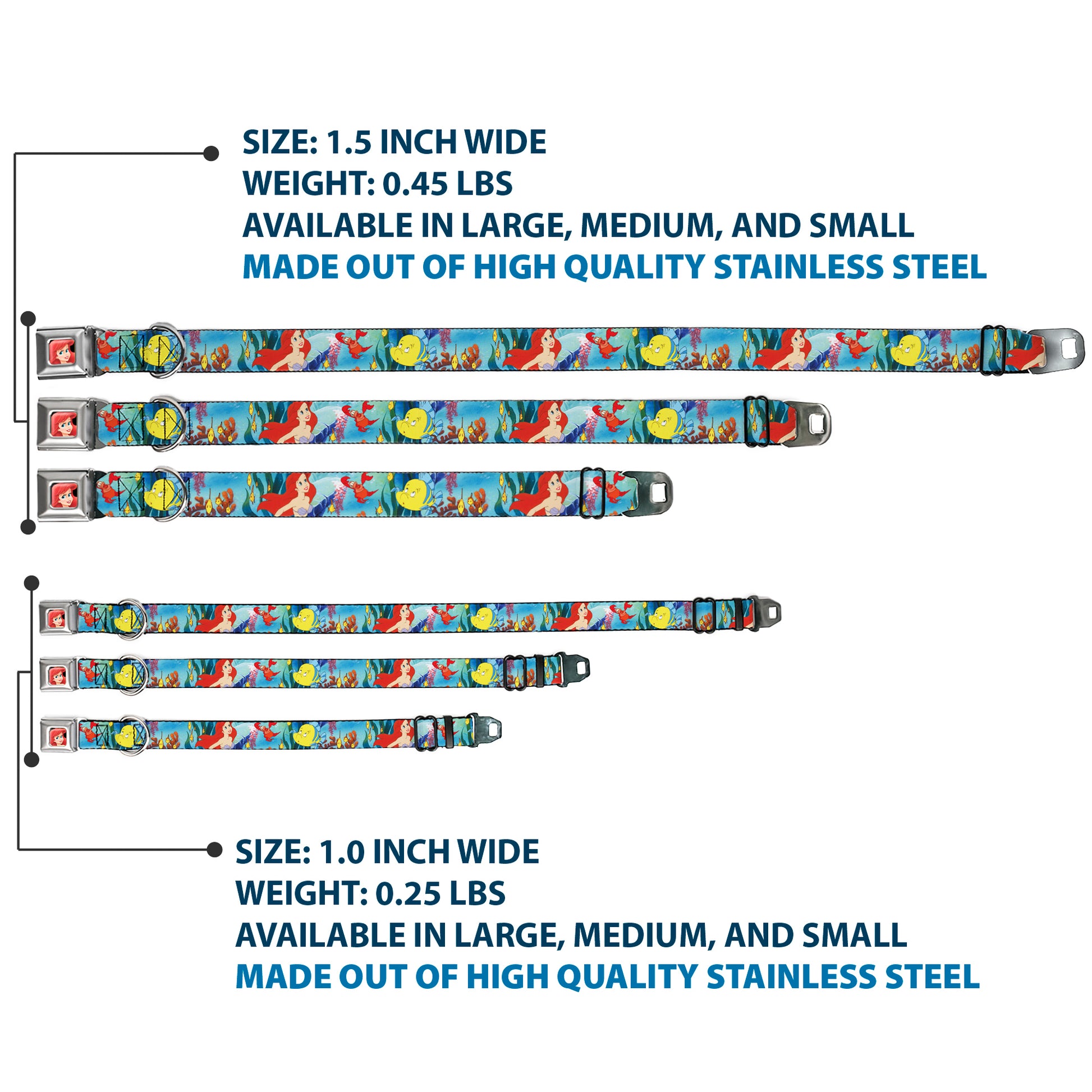 Ariel CLOSE-UP Full Color Seatbelt Buckle Collar - Ariel, Sebastian & Flounder Scene Seatbelt Buckle Collars Disney