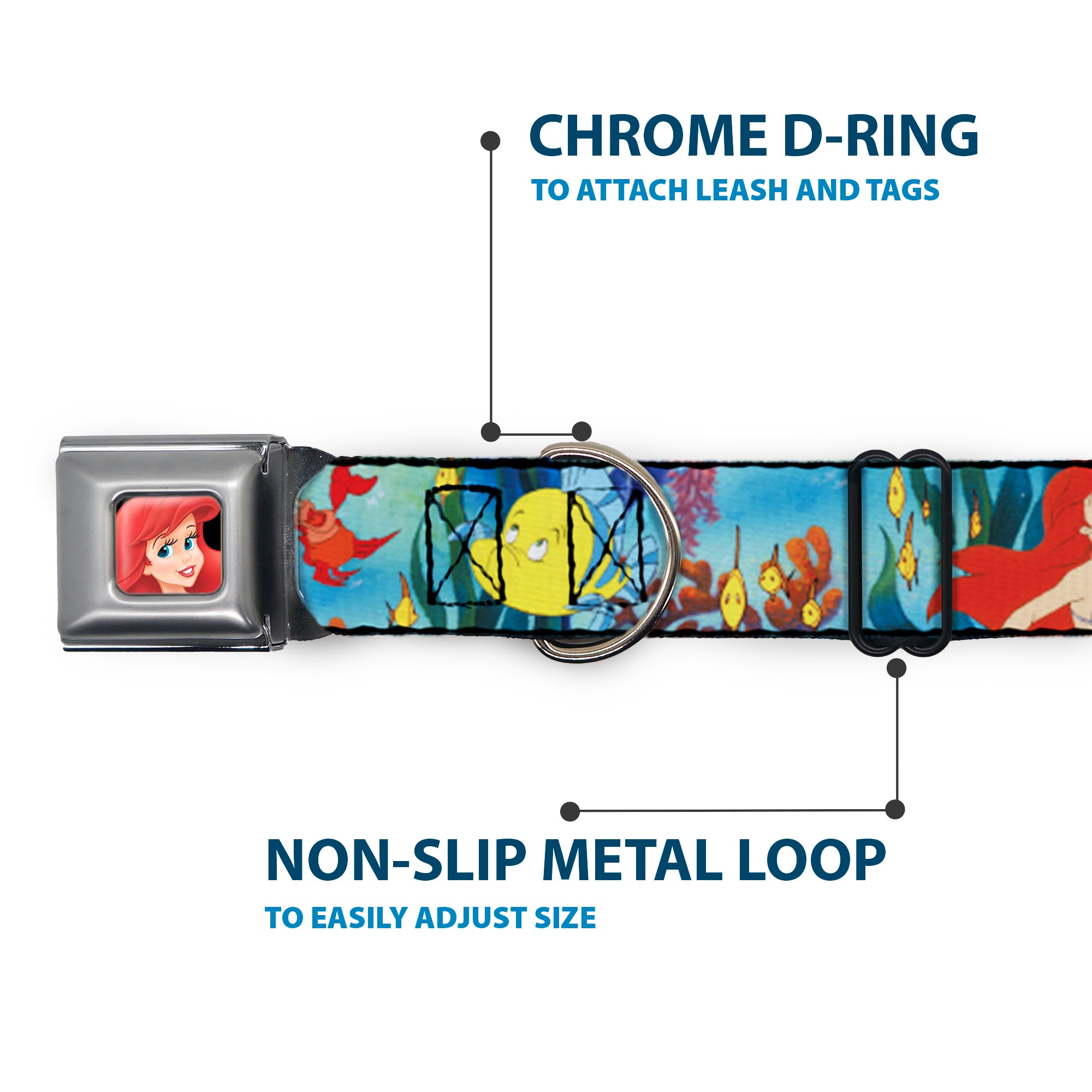 Ariel CLOSE-UP Full Color Seatbelt Buckle Collar - Ariel, Sebastian & Flounder Scene Seatbelt Buckle Collars Disney