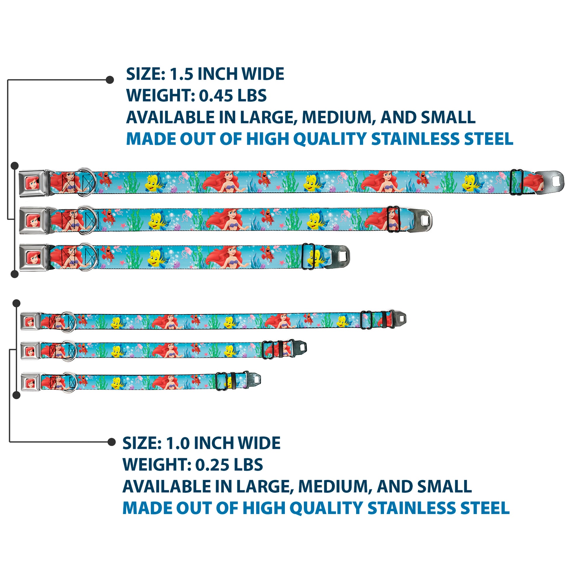 Ariel CLOSE-UP Full Color Seatbelt Buckle Collar - Ariel, Sebastian & Flounder Scene2 Seatbelt Buckle Collars Disney