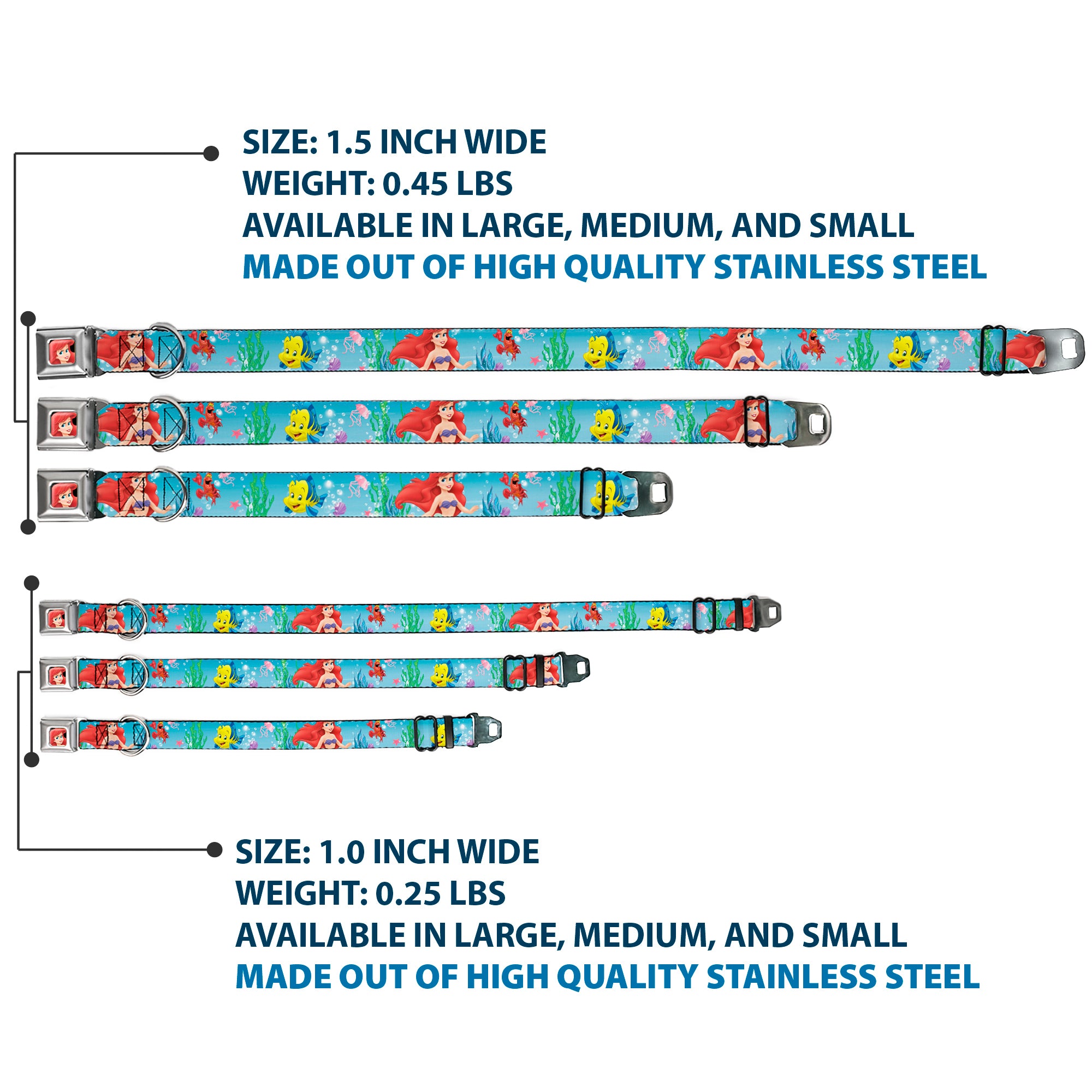 Ariel CLOSE-UP Full Color Seatbelt Buckle Collar - Ariel, Sebastian & Flounder Scene2 Seatbelt Buckle Collars Disney