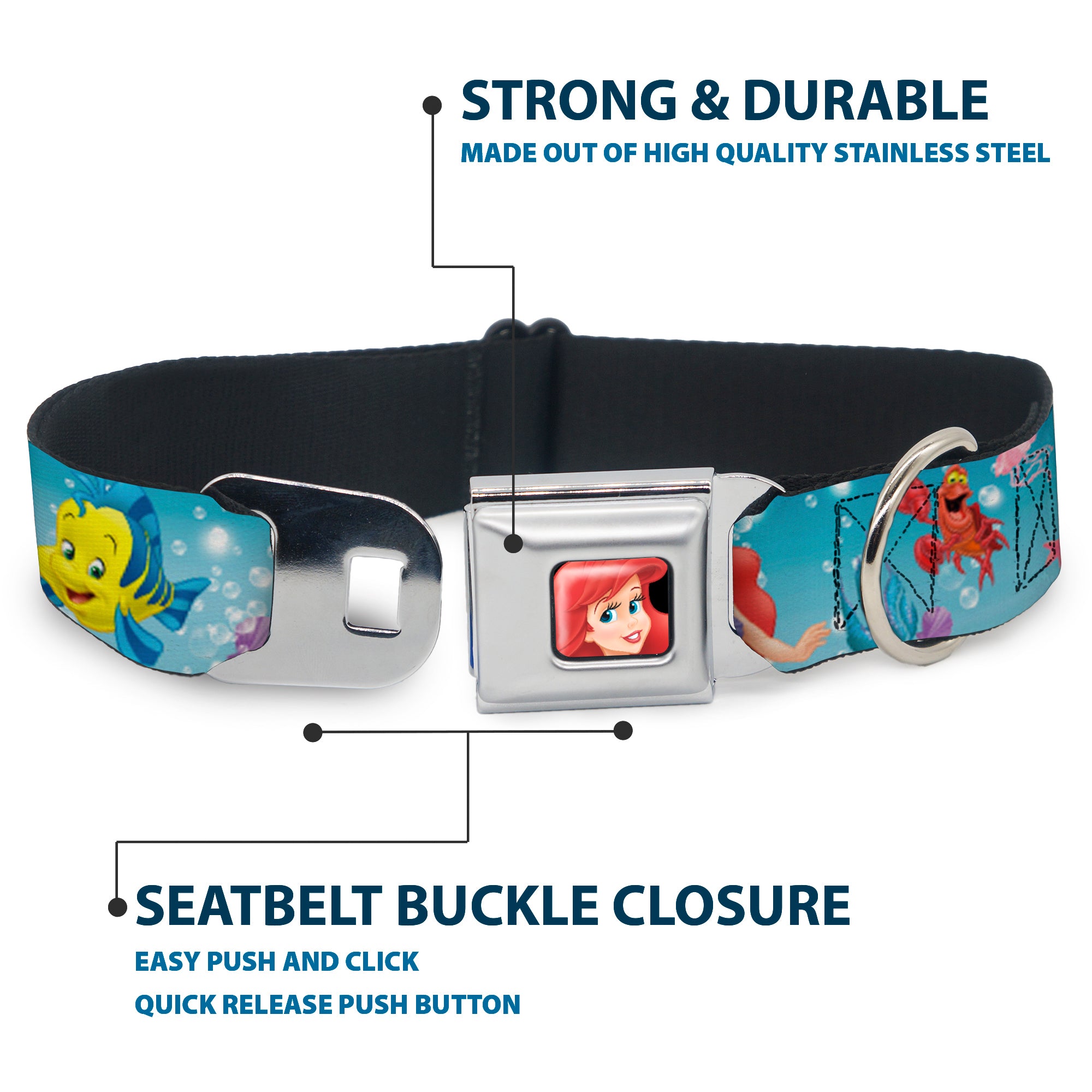 Ariel CLOSE-UP Full Color Seatbelt Buckle Collar - Ariel, Sebastian & Flounder Scene2 Seatbelt Buckle Collars Disney