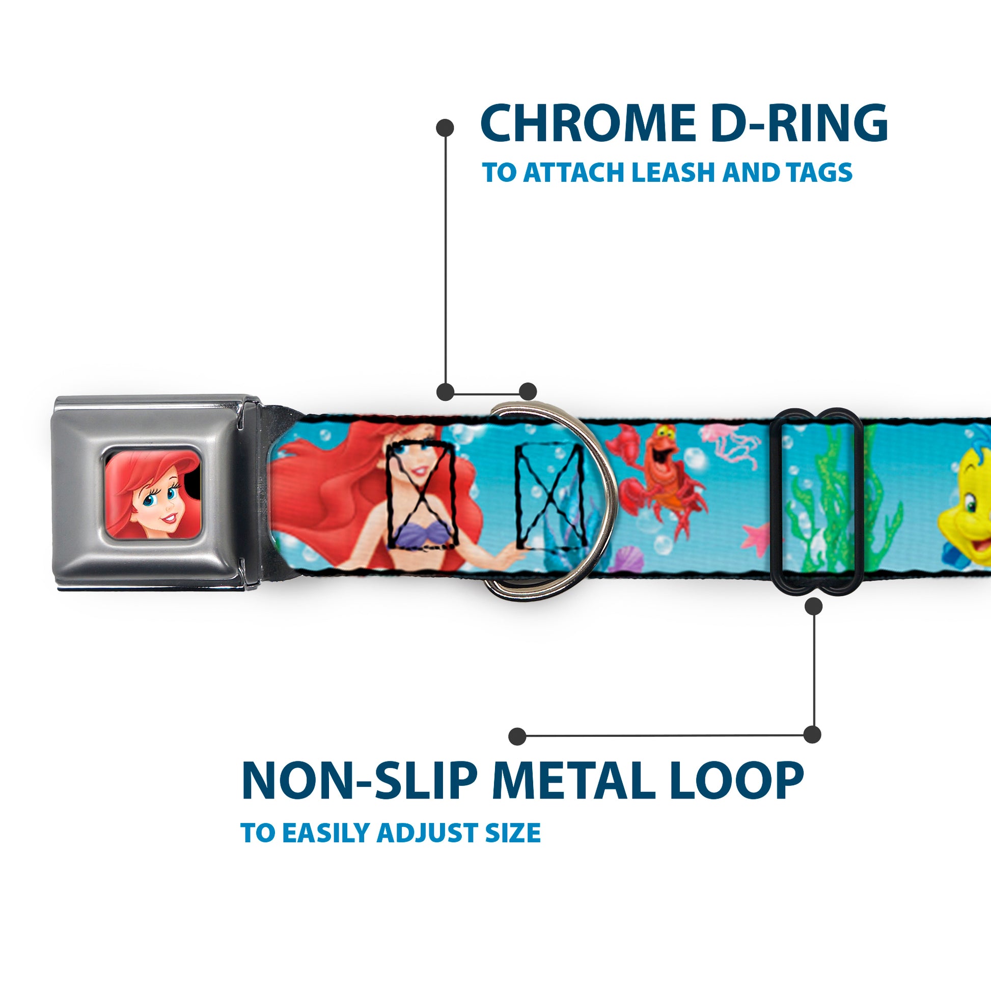 Ariel CLOSE-UP Full Color Seatbelt Buckle Collar - Ariel, Sebastian & Flounder Scene2 Seatbelt Buckle Collars Disney