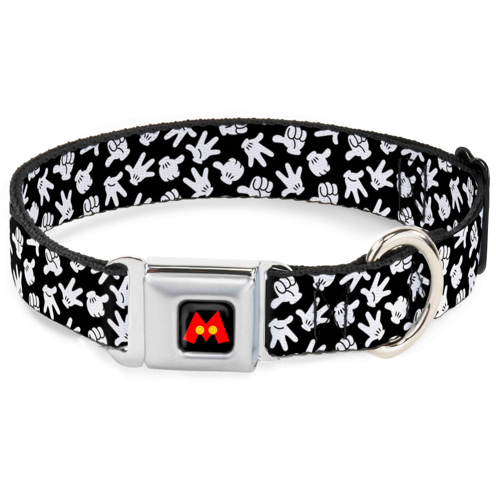 Mickey Mouse M Icon Full Color Black/Red/Yellow Seatbelt Buckle Collar - Mickey Mouse Hand Gestures2 Scattered Black/White Seatbelt Buckle Collars Disney