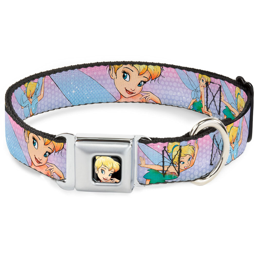 Tinker Bell CLOSE-UP Full Color Seatbelt Buckle Collar - Tinker Bell Poses Purple/Pink Fade Seatbelt Buckle Collars Disney