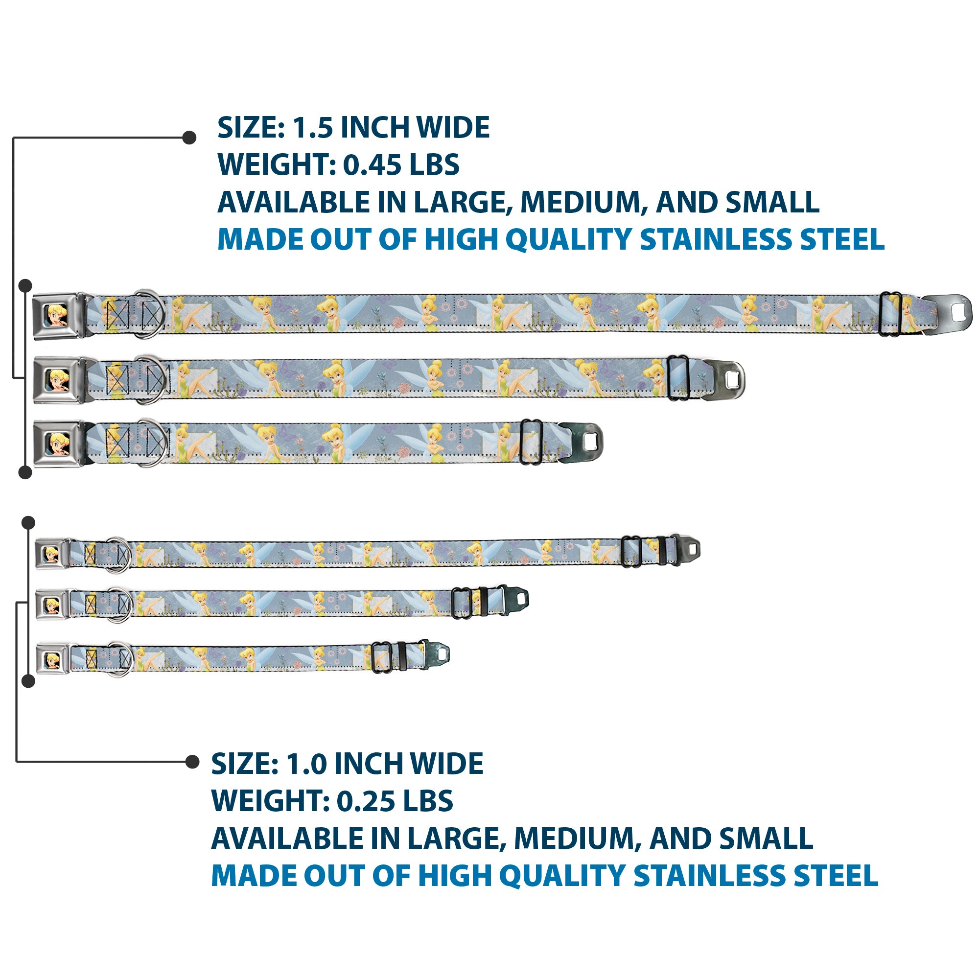 Tinker Bell CLOSE-UP Full Color Seatbelt Buckle Collar - Tinker Bell Garden Poses Seatbelt Buckle Collars Disney