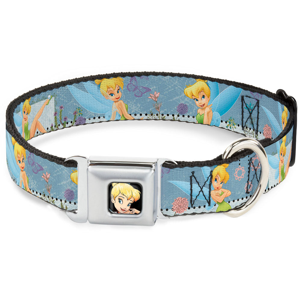 Tinker Bell CLOSE-UP Full Color Seatbelt Buckle Collar - Tinker Bell Garden Poses Seatbelt Buckle Collars Disney
