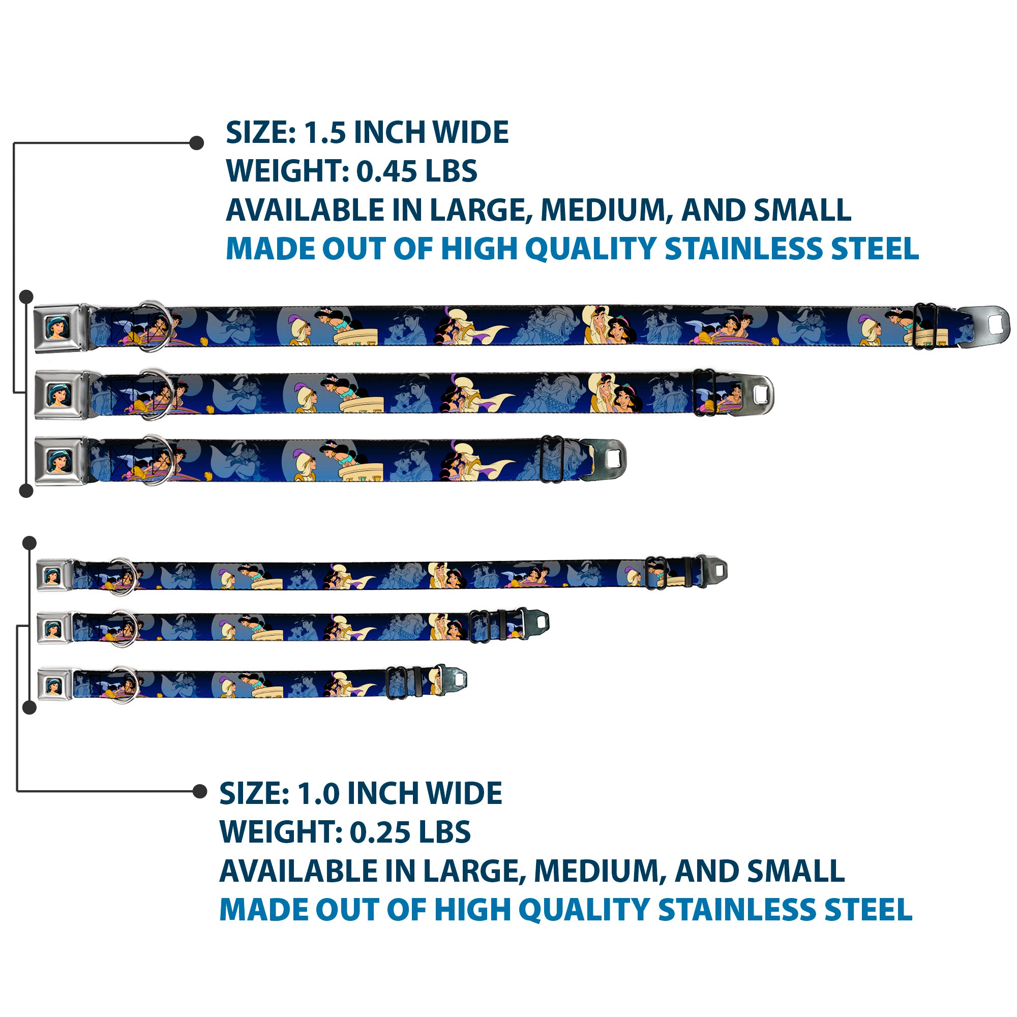 Jasmine CLOSE-UP Full Color Seatbelt Buckle Collar - Aladdin & Jasmine Scenes Seatbelt Buckle Collars Disney