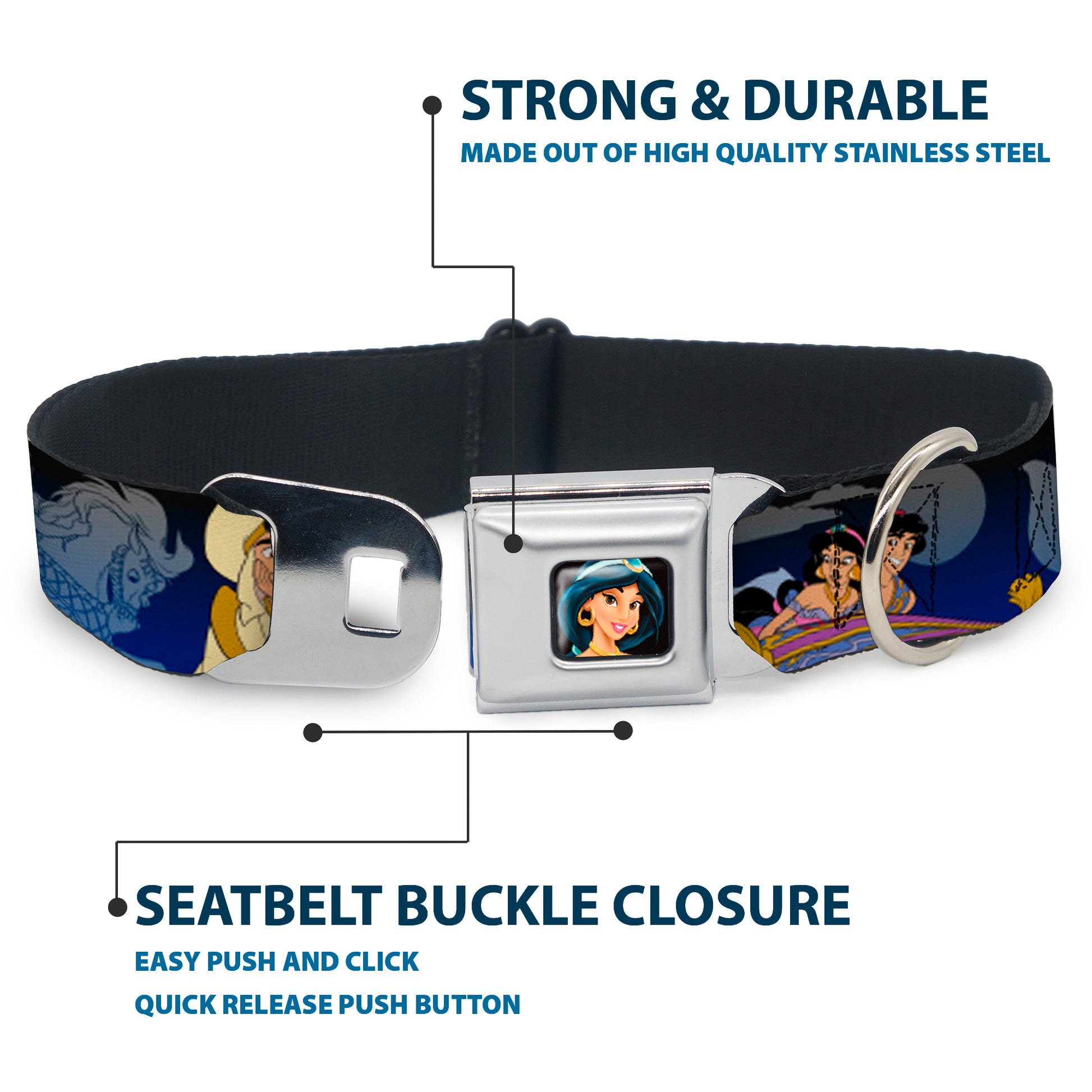 Jasmine CLOSE-UP Full Color Seatbelt Buckle Collar - Aladdin & Jasmine Scenes Seatbelt Buckle Collars Disney