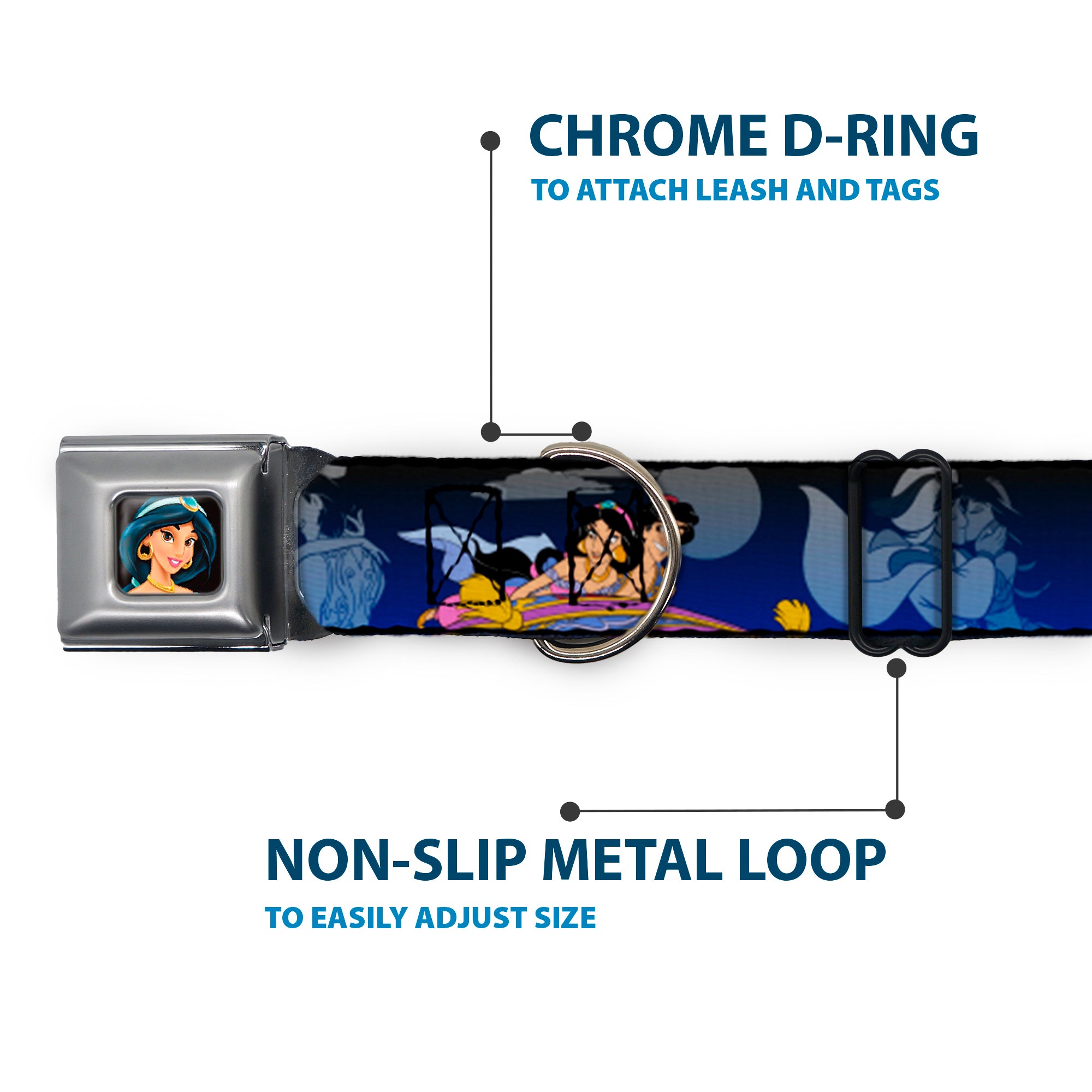 Jasmine CLOSE-UP Full Color Seatbelt Buckle Collar - Aladdin & Jasmine Scenes Seatbelt Buckle Collars Disney