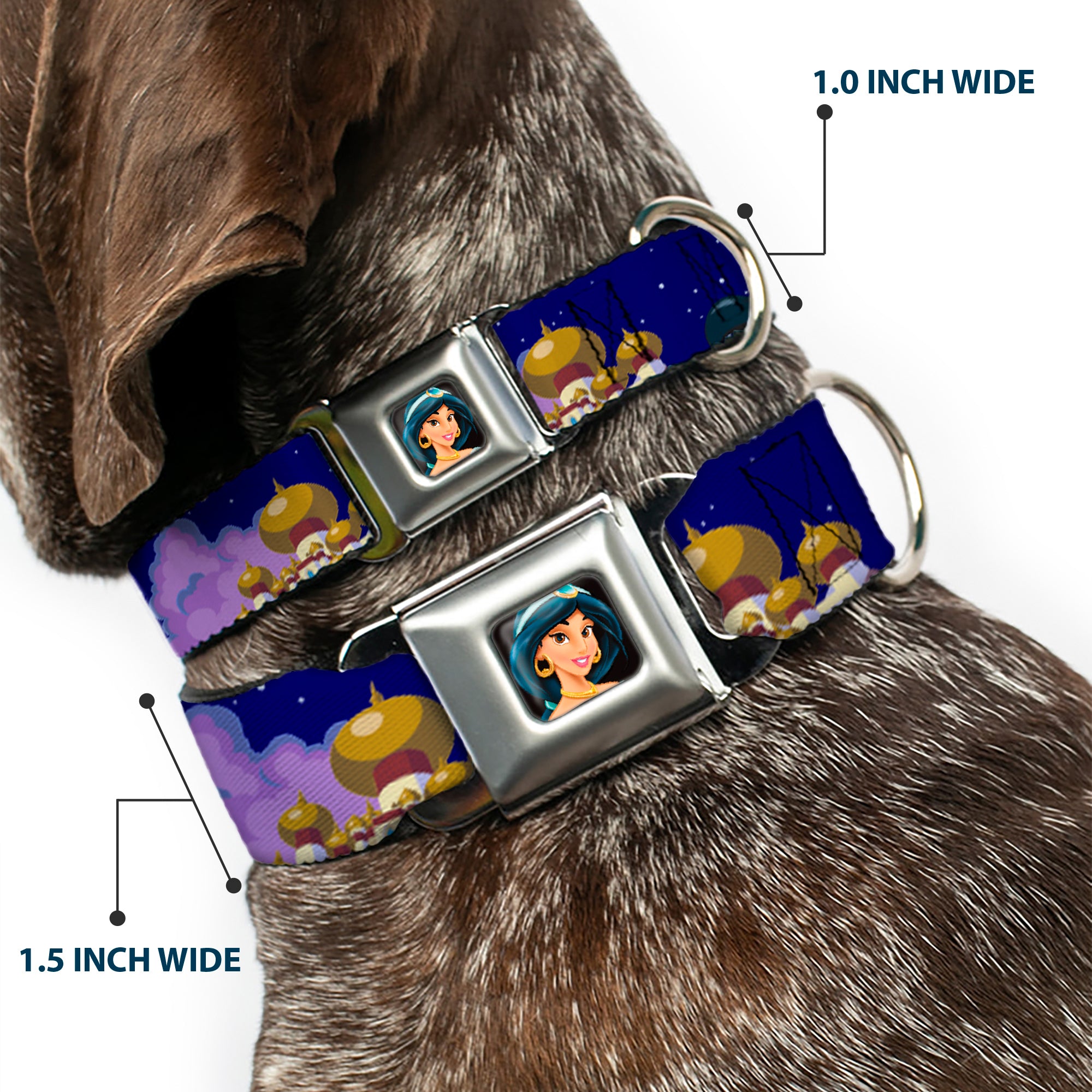 Jasmine CLOSE-UP Full Color Seatbelt Buckle Collar - Aladdin & Jasmine Magic Carpet Ride Scenes Seatbelt Buckle Collars Disney