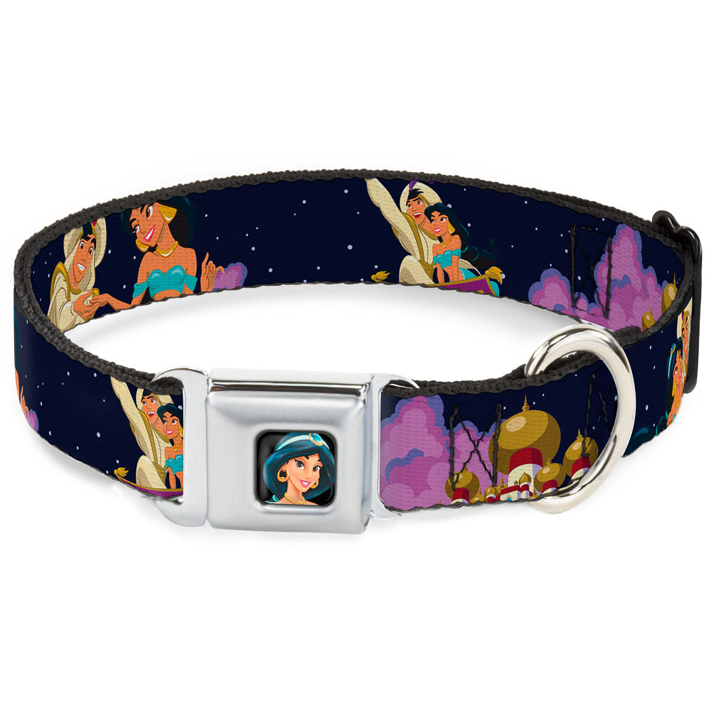 Jasmine CLOSE-UP Full Color Seatbelt Buckle Collar - Aladdin & Jasmine Magic Carpet Ride Scenes Seatbelt Buckle Collars Disney