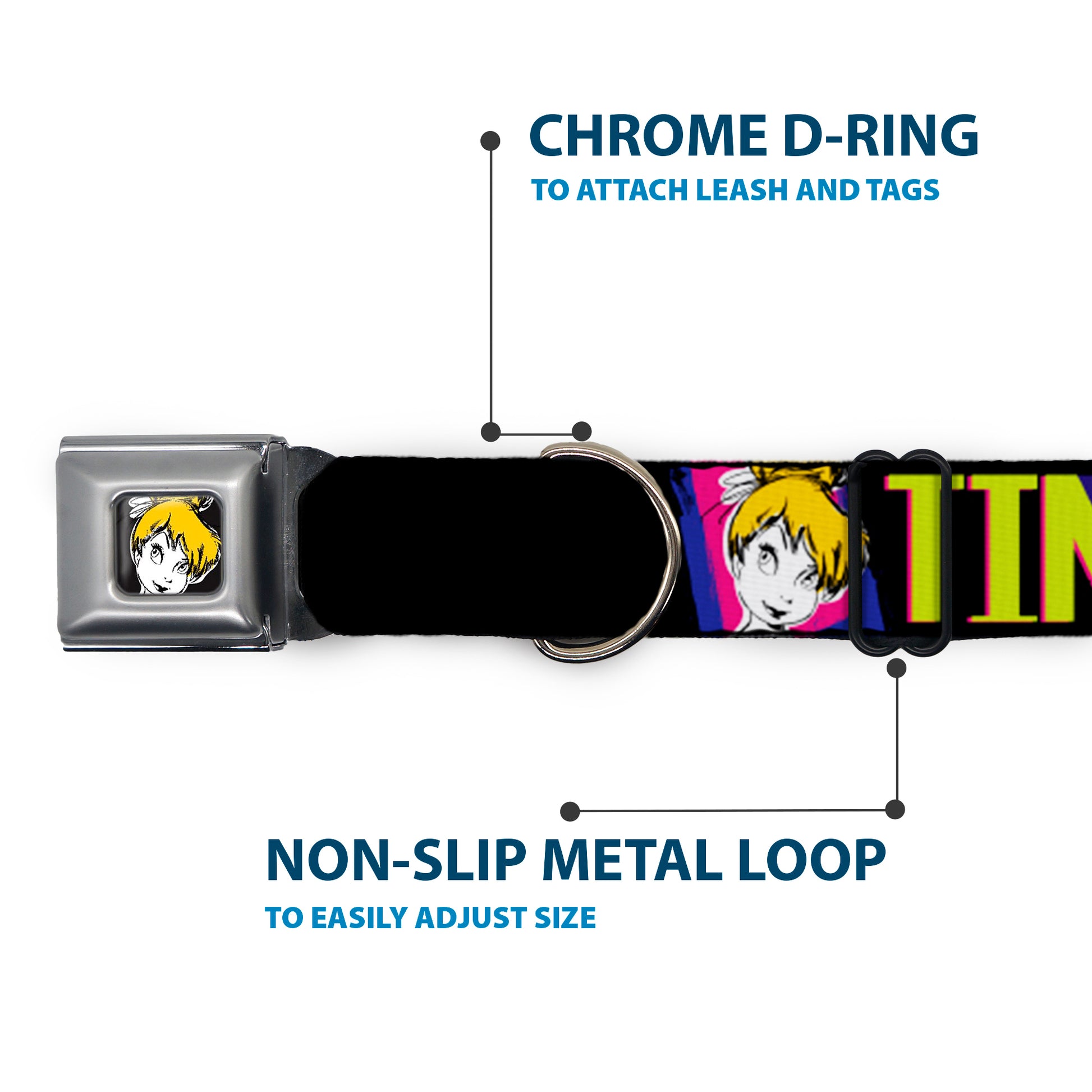 Tink Luxe Full Color Black White Seatbelt Buckle Collar - TINK LUXE Sketch Black/Multi Neon Seatbelt Buckle Collars Disney