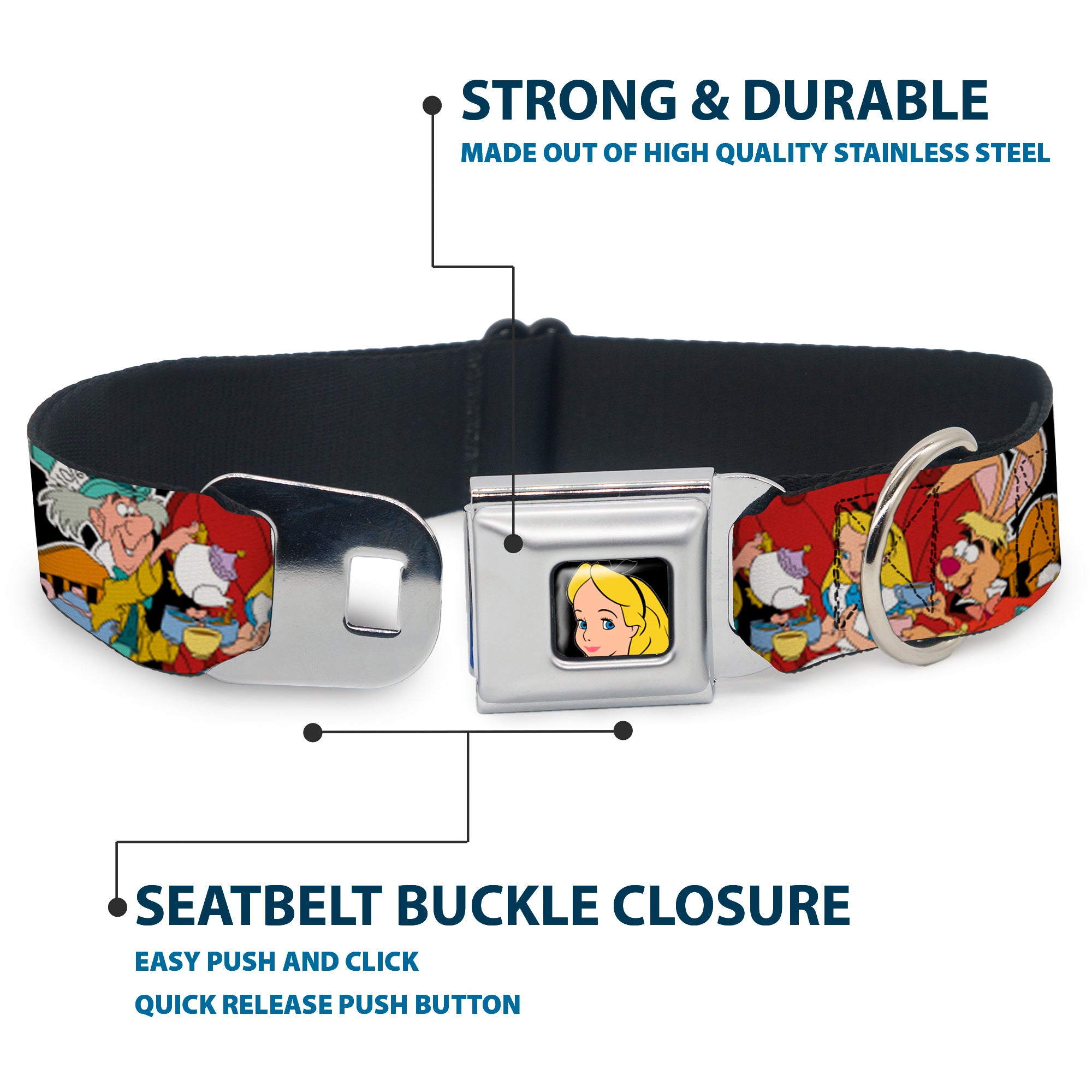 Alice CLOSE-UP Full Color Seatbelt Buckle Collar - Alice's Encounters in Wonderland Seatbelt Buckle Collars Disney