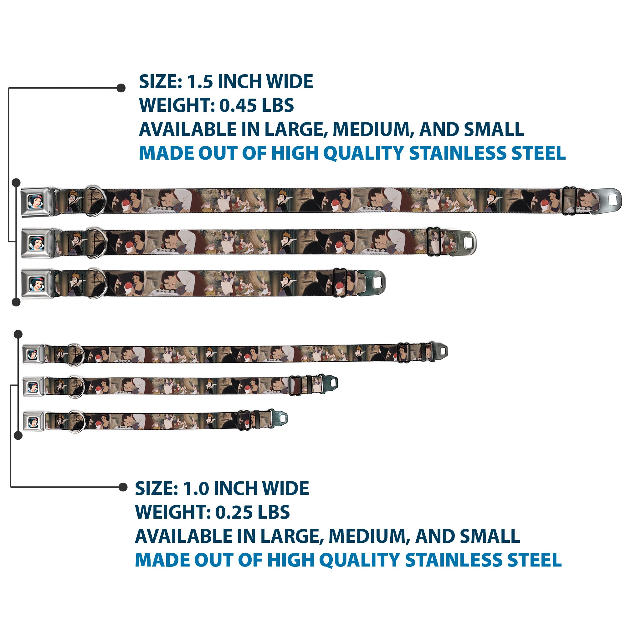 Snow White Full Color Black Seatbelt Buckle Collar - Snow White Scenes Seatbelt Buckle Collars Disney