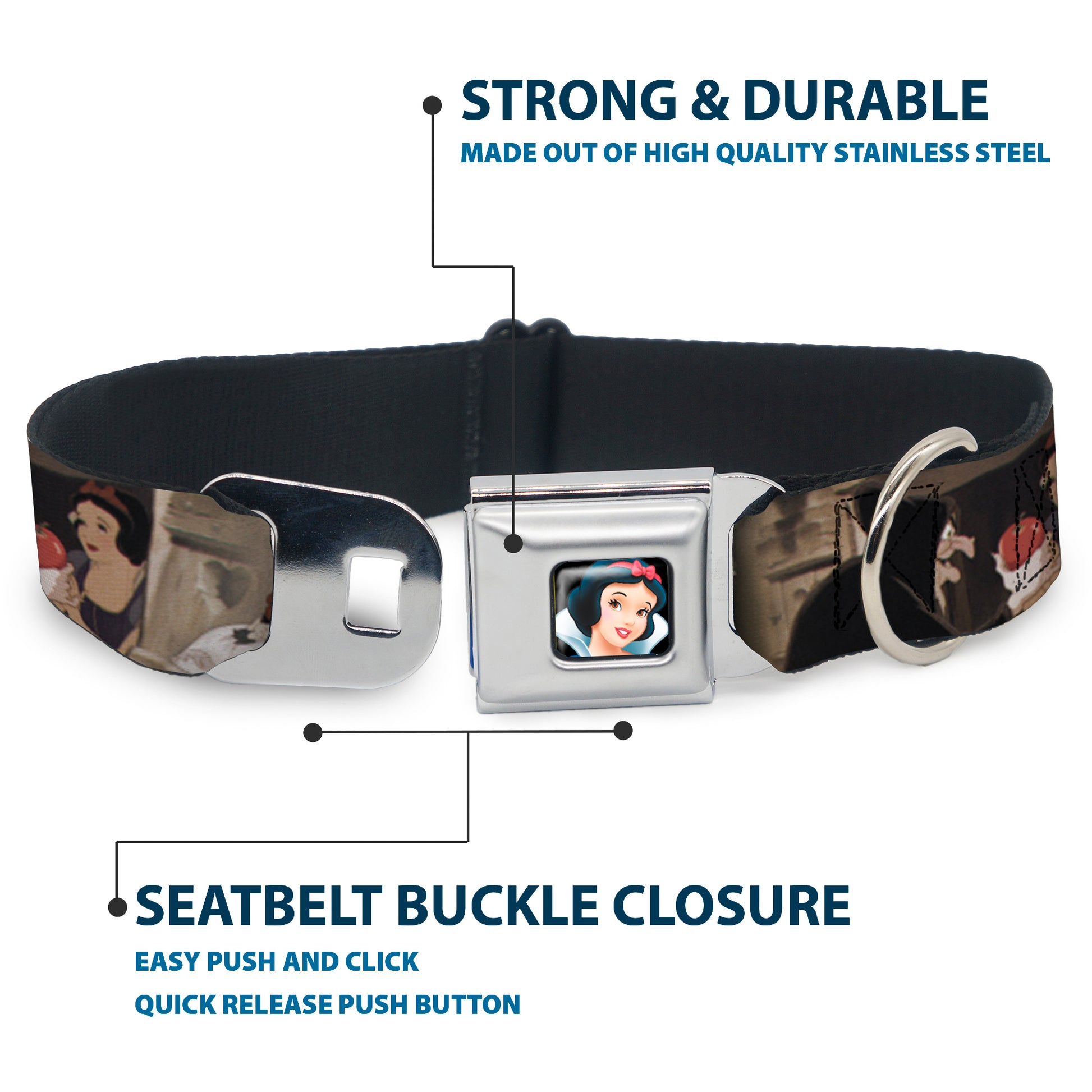 Snow White Full Color Black Seatbelt Buckle Collar - Snow White Scenes Seatbelt Buckle Collars Disney