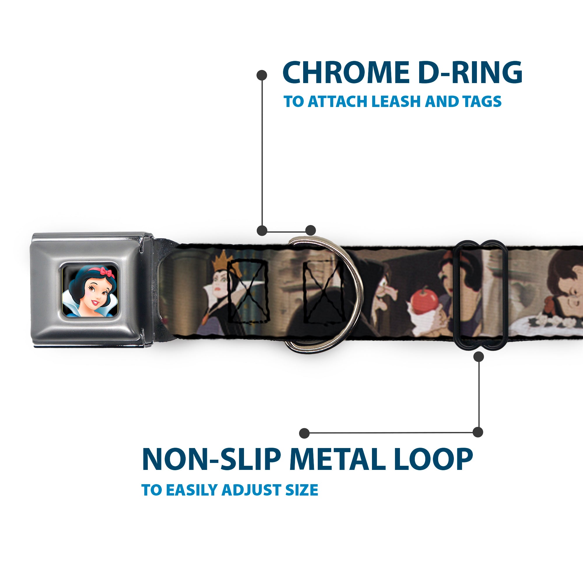 Snow White Full Color Black Seatbelt Buckle Collar - Snow White Scenes Seatbelt Buckle Collars Disney