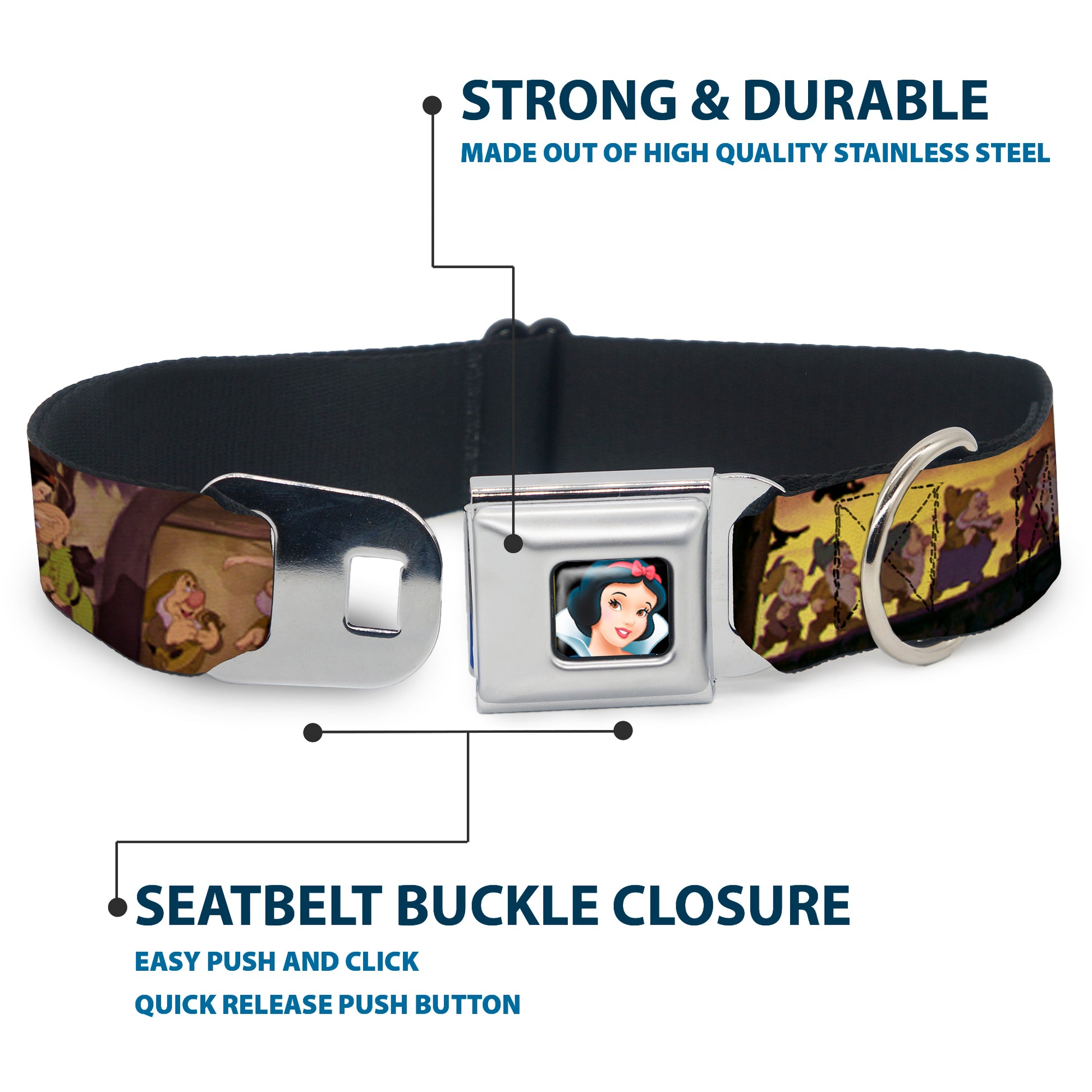 Snow White Full Color Black Seatbelt Buckle Collar - Snow White & the Seven Dwarfs Scenes Seatbelt Buckle Collars Disney
