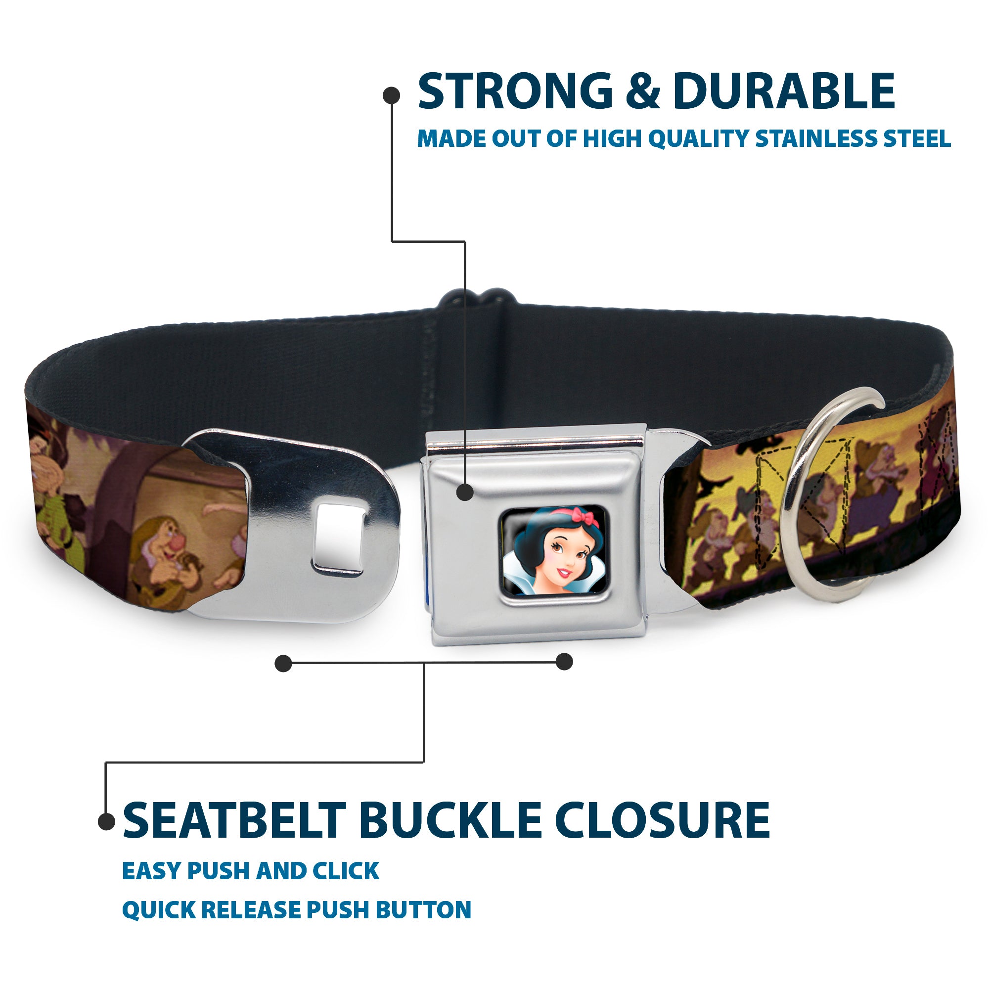 Snow White Full Color Black Seatbelt Buckle Collar - Snow White & the Seven Dwarfs Scenes Seatbelt Buckle Collars Disney