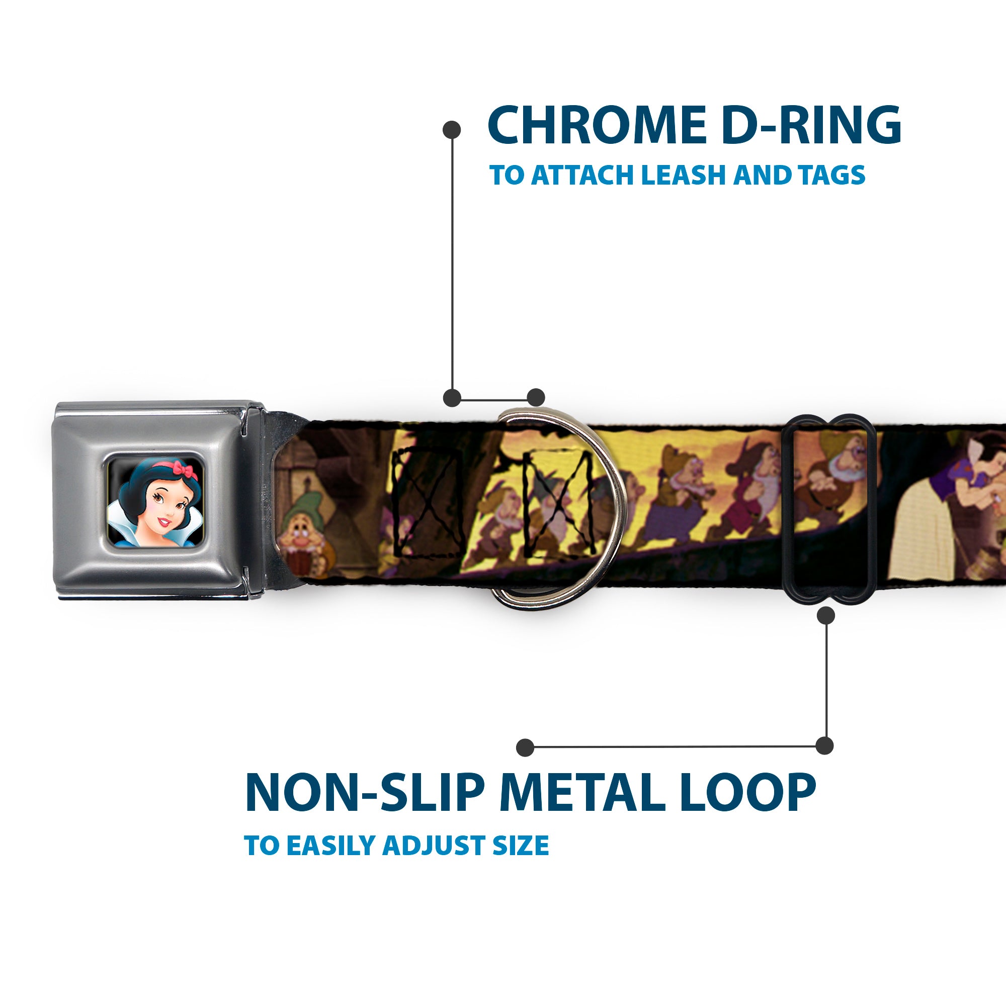 Snow White Full Color Black Seatbelt Buckle Collar - Snow White & the Seven Dwarfs Scenes Seatbelt Buckle Collars Disney