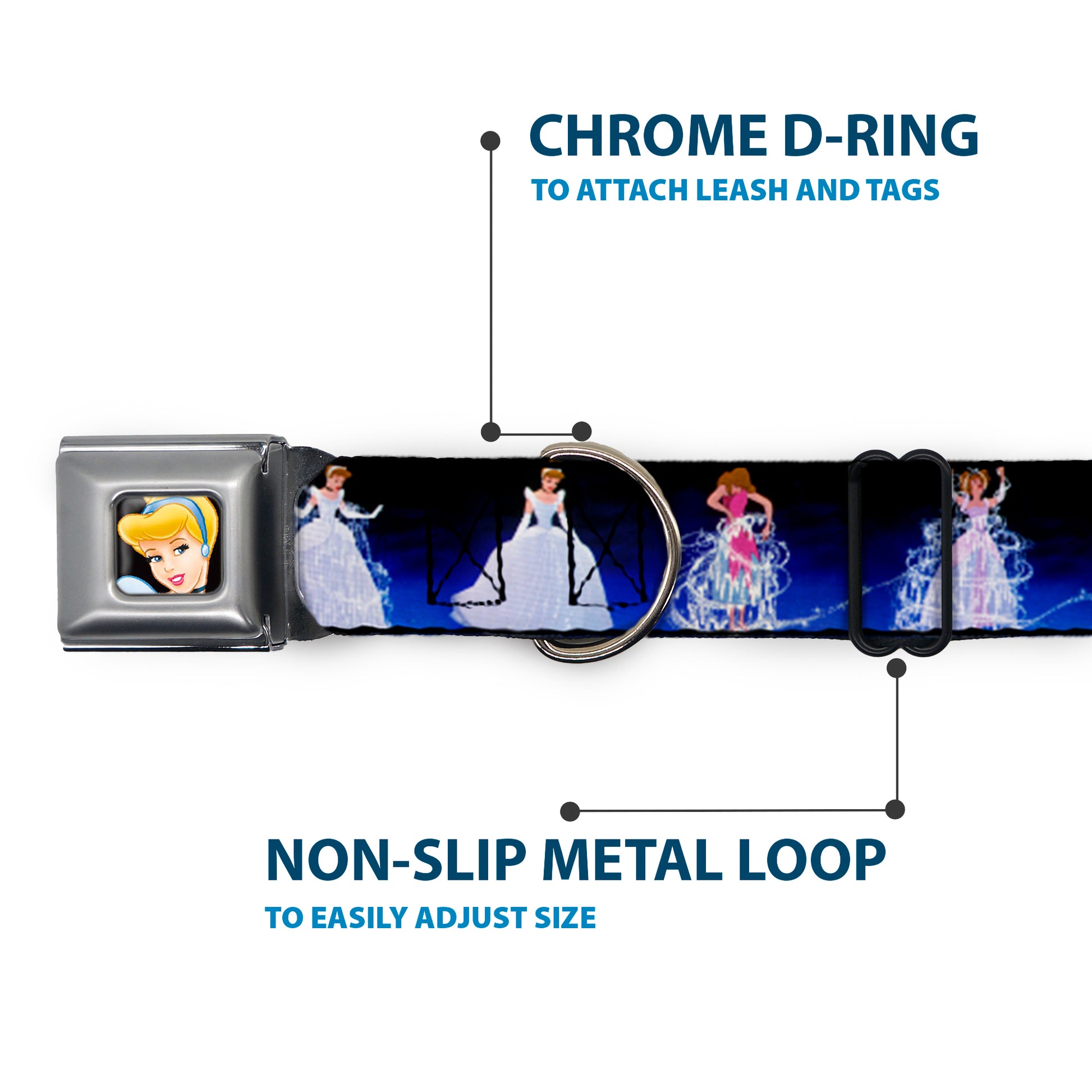 Cinderella CLOSE-UP Full Color Seatbelt Buckle Collar - Cinderella Transformation Blue Fade Seatbelt Buckle Collars Disney