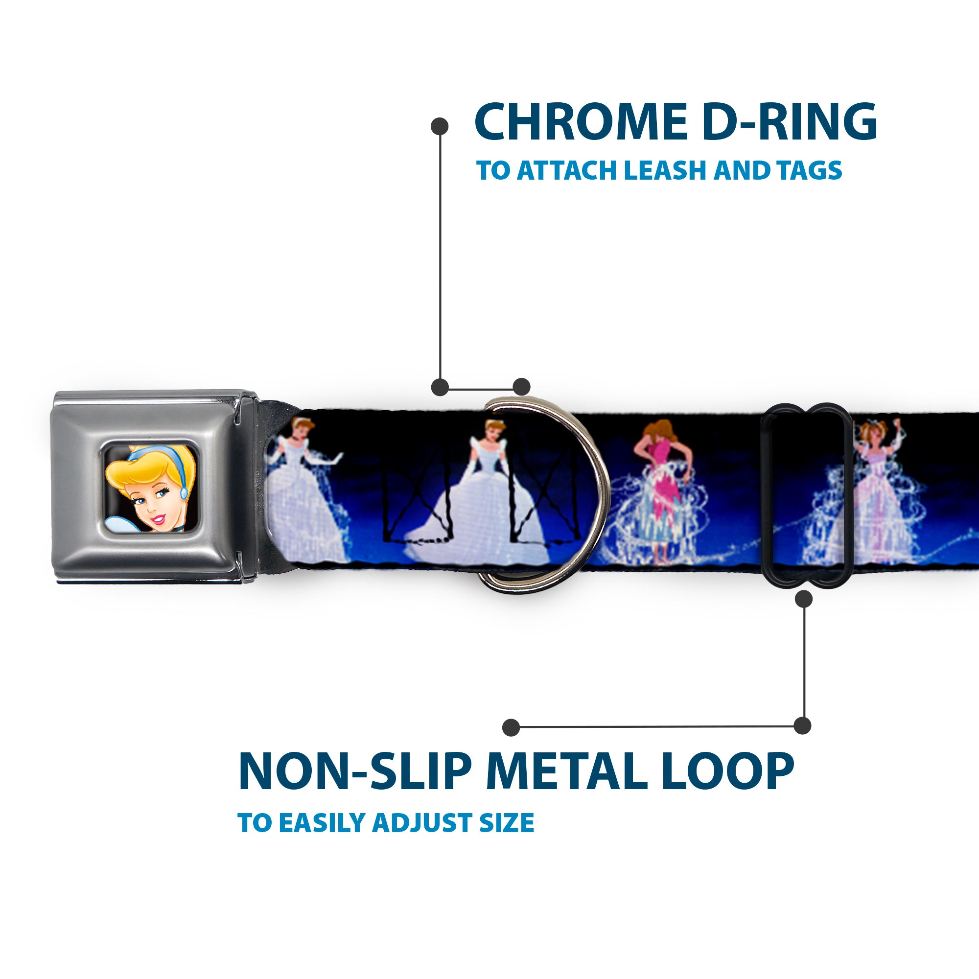 Cinderella CLOSE-UP Full Color Seatbelt Buckle Collar - Cinderella Transformation Blue Fade Seatbelt Buckle Collars Disney