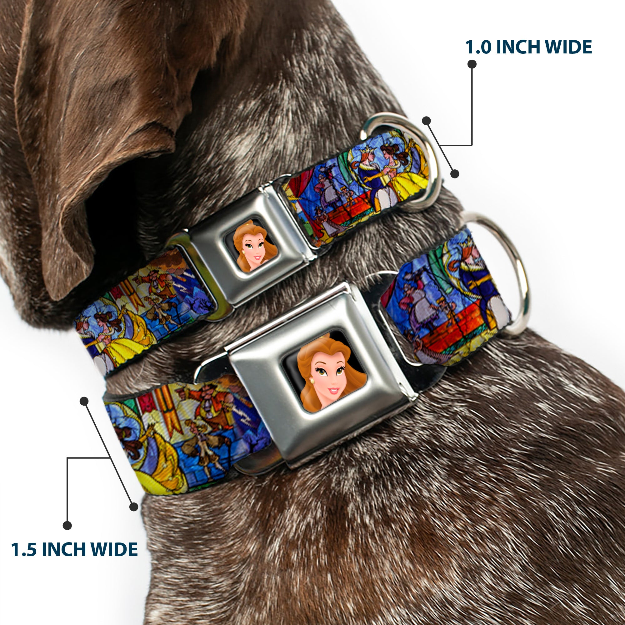 Belle CLOSE-UP Full Color Seatbelt Buckle Collar - Beauty & the Beast Stained Glass Scenes Seatbelt Buckle Collars Disney