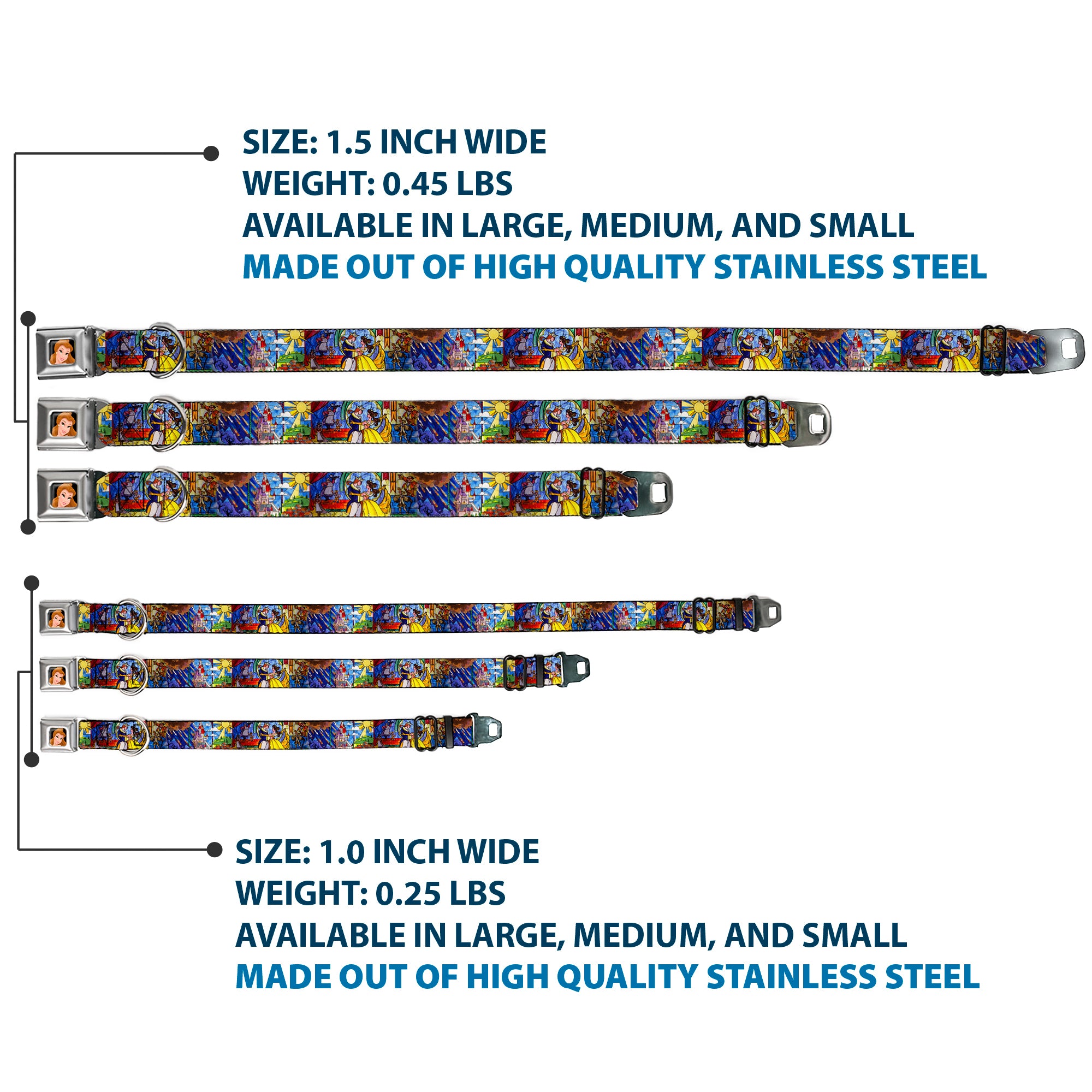 Belle CLOSE-UP Full Color Seatbelt Buckle Collar - Beauty & the Beast Stained Glass Scenes Seatbelt Buckle Collars Disney