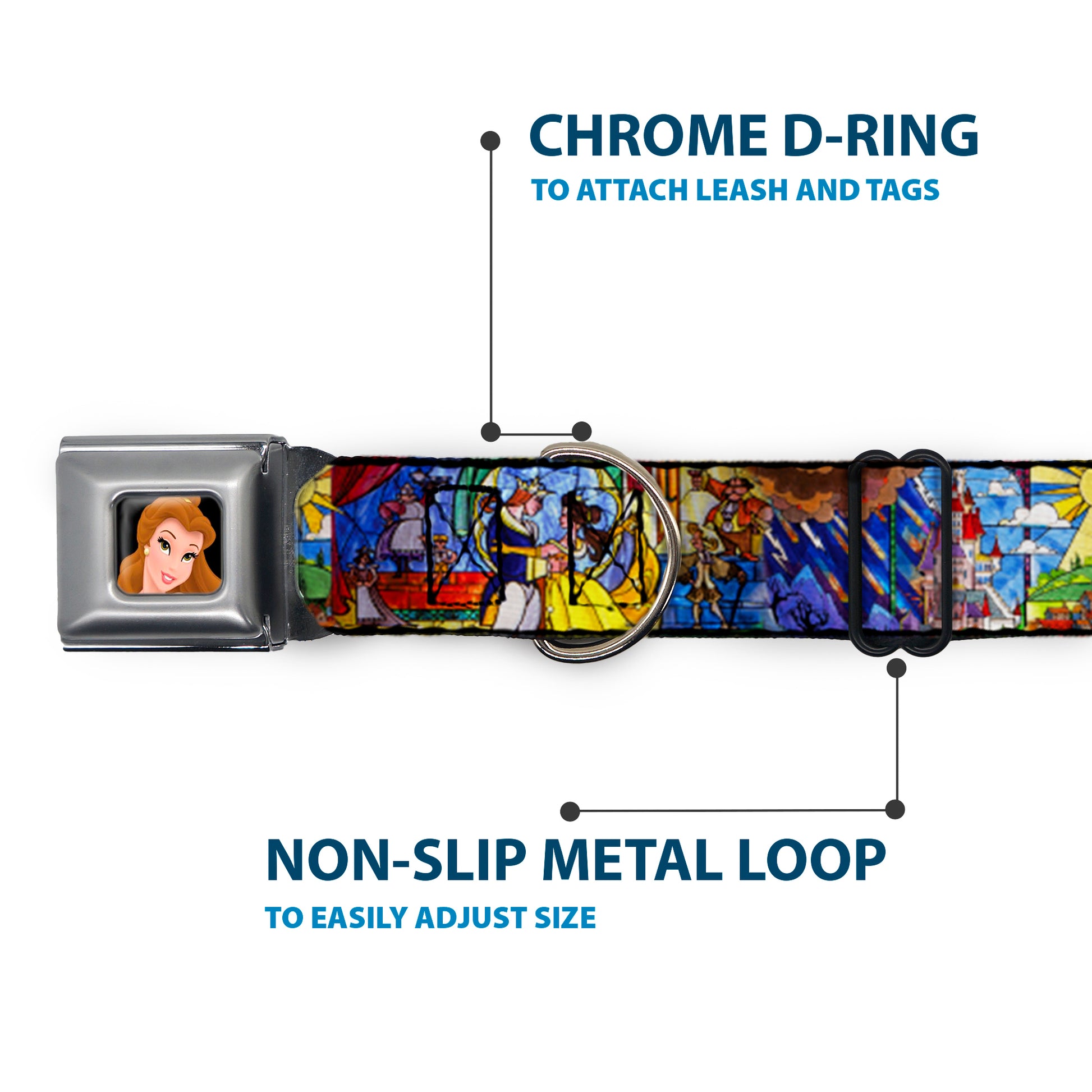 Belle CLOSE-UP Full Color Seatbelt Buckle Collar - Beauty & the Beast Stained Glass Scenes Seatbelt Buckle Collars Disney