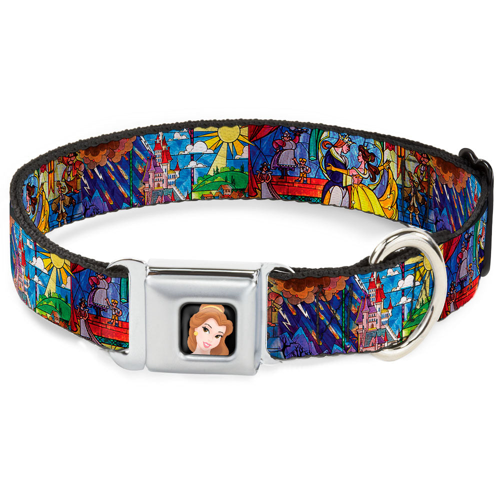 Belle CLOSE-UP Full Color Seatbelt Buckle Collar - Beauty & the Beast Stained Glass Scenes Seatbelt Buckle Collars Disney
