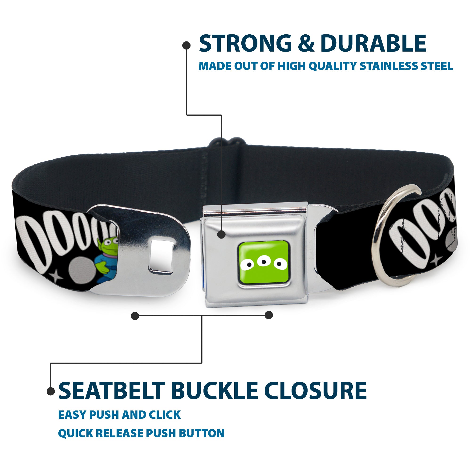 Toy Story Alien Eyes Full Color Green/Black/White Seatbelt Buckle Collar - Toy Story 3-Aliens OOOOOHHH Black/White/Gray Seatbelt Buckle Collars Disney