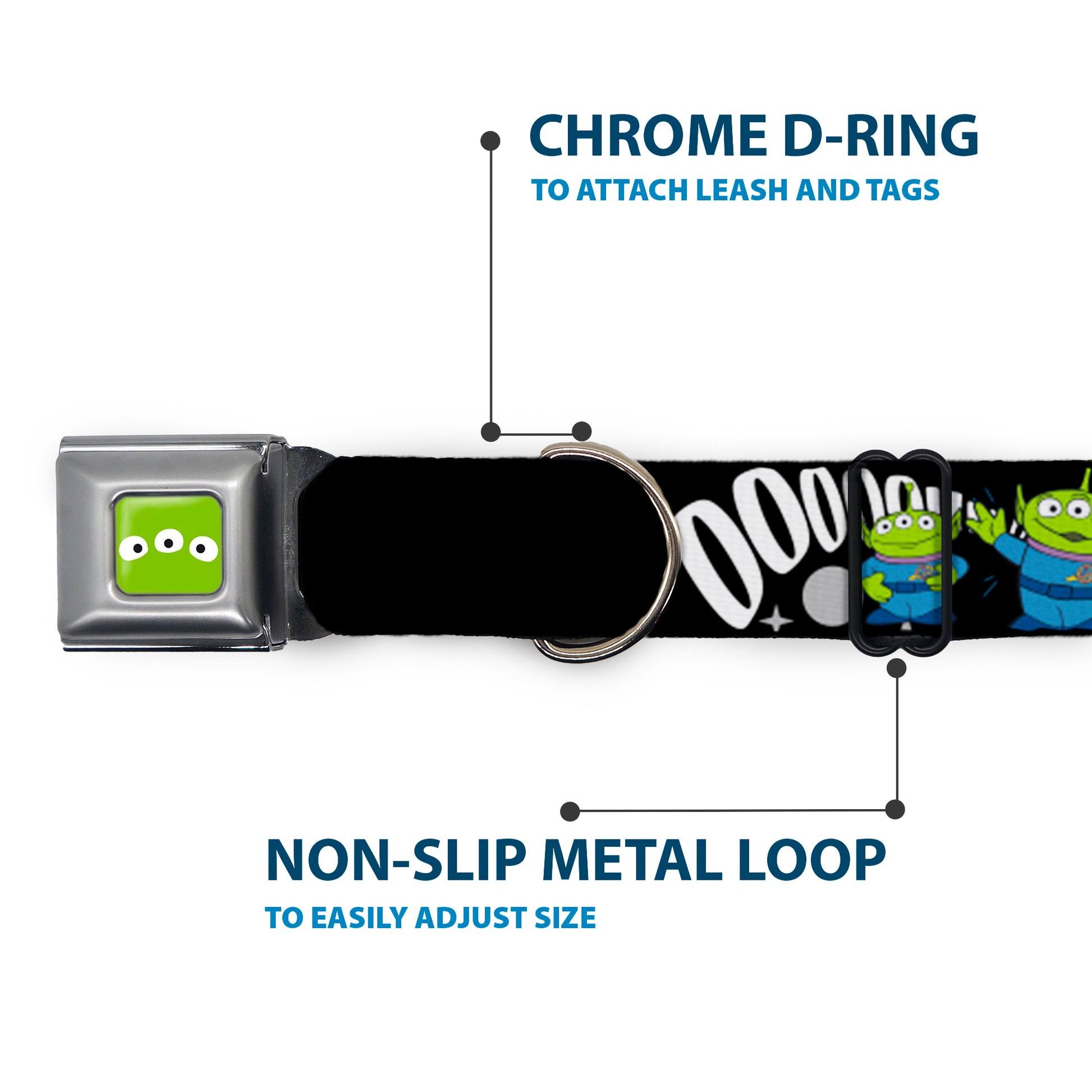 Toy Story Alien Eyes Full Color Green/Black/White Seatbelt Buckle Collar - Toy Story 3-Aliens OOOOOHHH Black/White/Gray Seatbelt Buckle Collars Disney