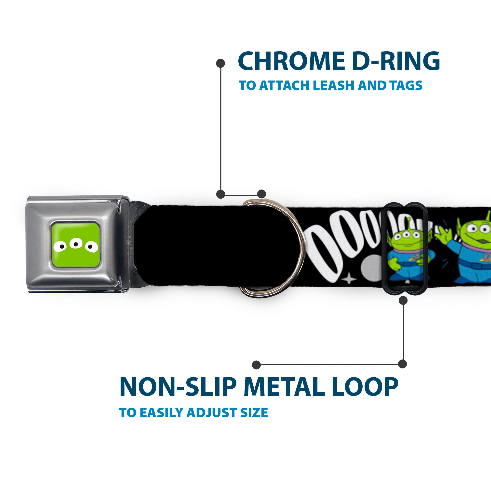 Toy Story Alien Eyes Full Color Green/Black/White Seatbelt Buckle Collar - Toy Story 3-Aliens OOOOOHHH Black/White/Gray Seatbelt Buckle Collars Disney