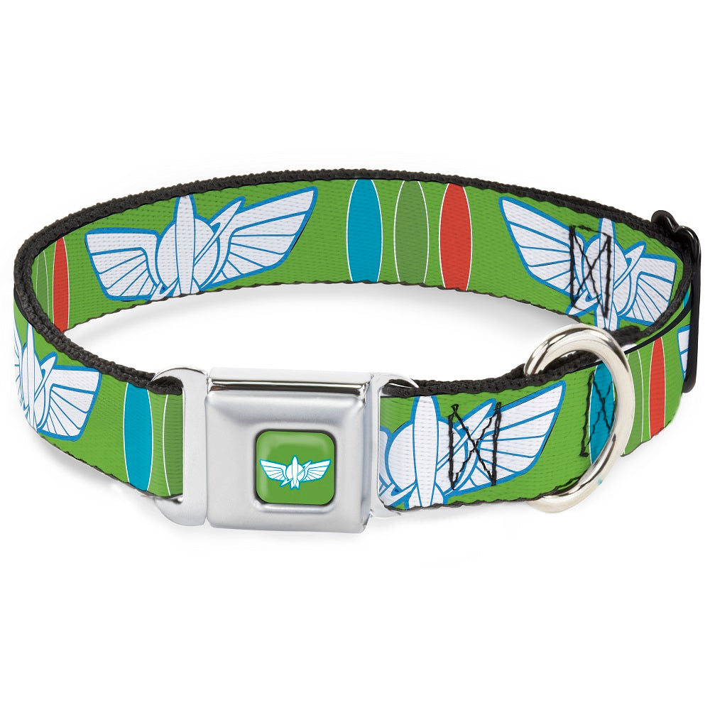 Toy Story Buzz Lightyear Space Ranger Wings Icon Full Color Green/Blue/White Seatbelt Buckle Collar - Toy Story Buzz Lightyear Bounding Space Ranger Logo/Buttons Green/White/Blue/Red Seatbelt Buckle Collars Disney