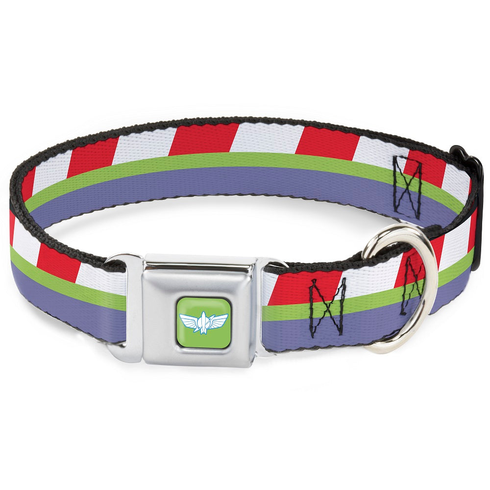 Toy Story Buzz Lightyear Space Ranger Wings Icon Full Color Green/Blue/White Seatbelt Buckle Collar - Toy Story Buzz Lightyear Space Ranger Logo/Striping Red/White/Green/Purple Seatbelt Buckle Collars Disney