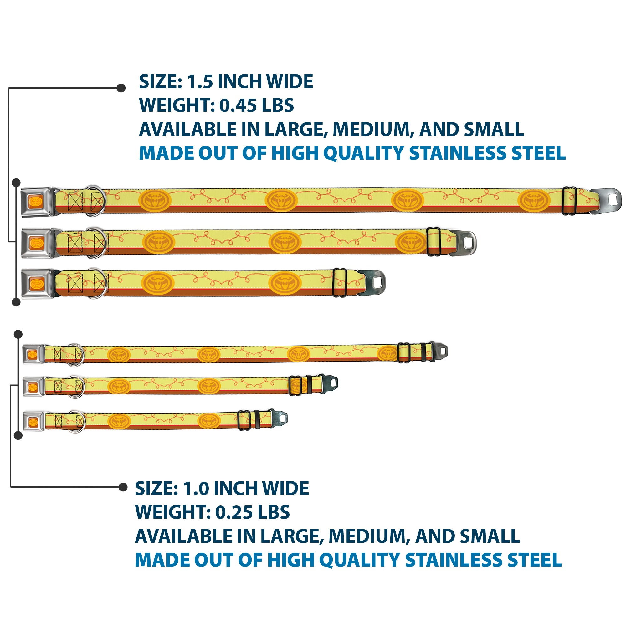 Toy Story Jessie Cowboy Buckle Logo Browns Seatbelt Buckle Collar - Toy Story Jessie Bounding Cowboy Buckle Lasso Stripe Yellow/Red/Brown Seatbelt Buckle Collars Disney