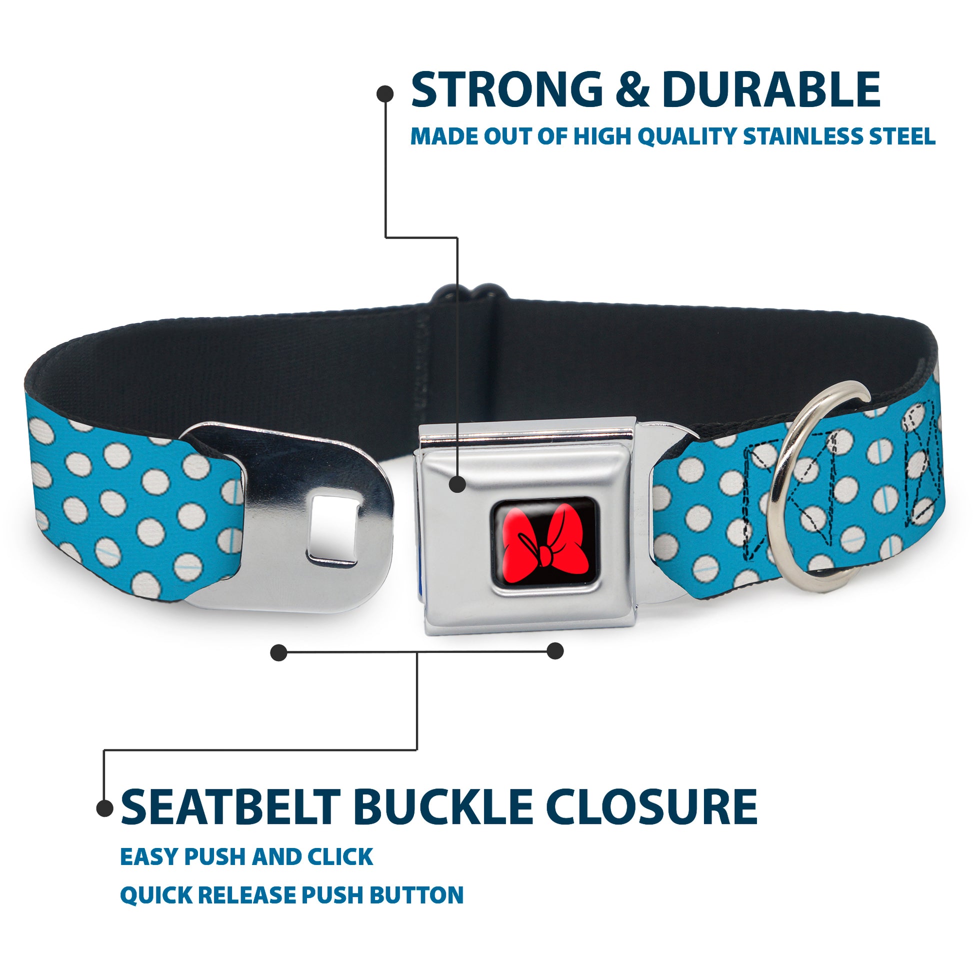 Dog Collar DYYR-Minnie Mouse Bow Full Color Black/Red - Minnie Mouse Dots Blue/Black/White Seatbelt Buckle Collars Disney