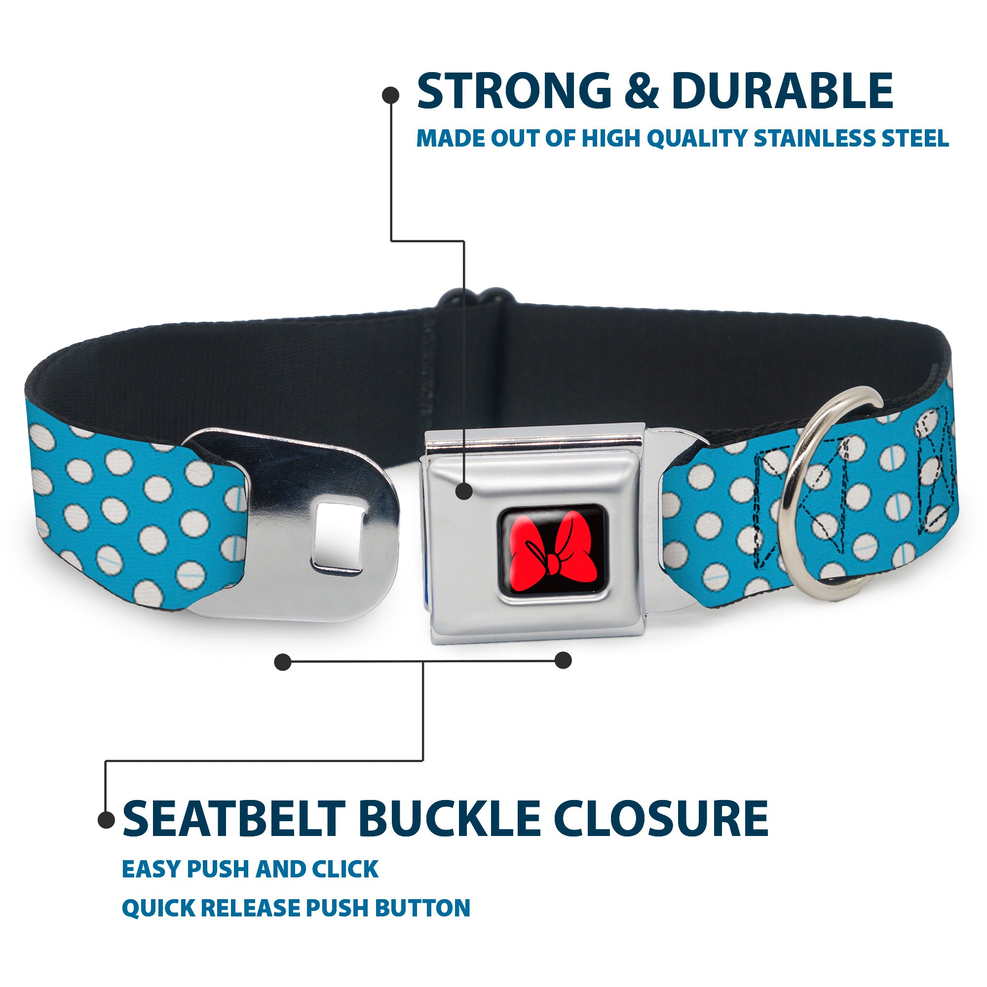 Dog Collar DYYR-Minnie Mouse Bow Full Color Black/Red - Minnie Mouse Dots Blue/Black/White Seatbelt Buckle Collars Disney