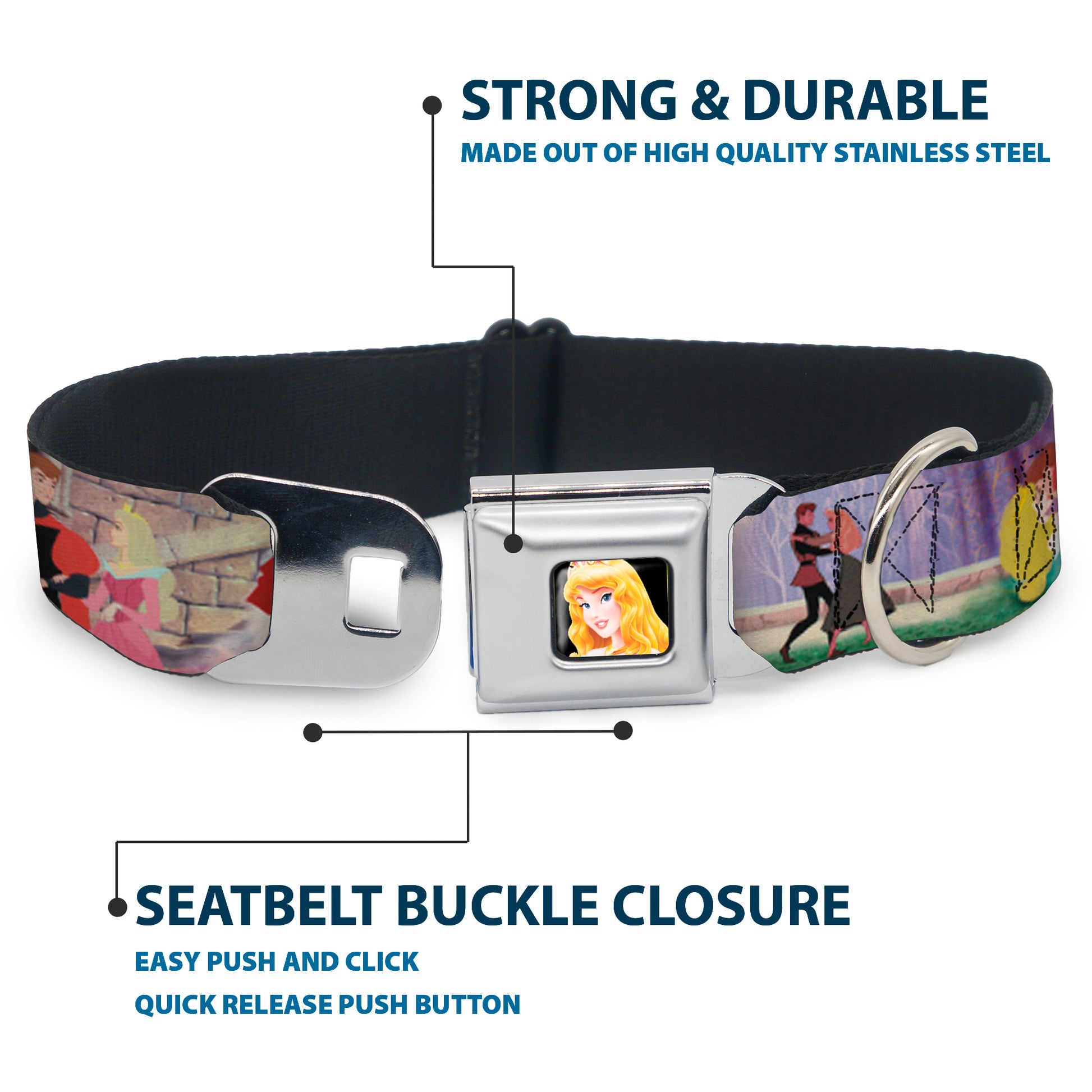 Sleeping Beauty Princess Aurora Full Color Seatbelt Buckle Collar - Sleeping Beauty & Prince Scenes Seatbelt Buckle Collars Disney