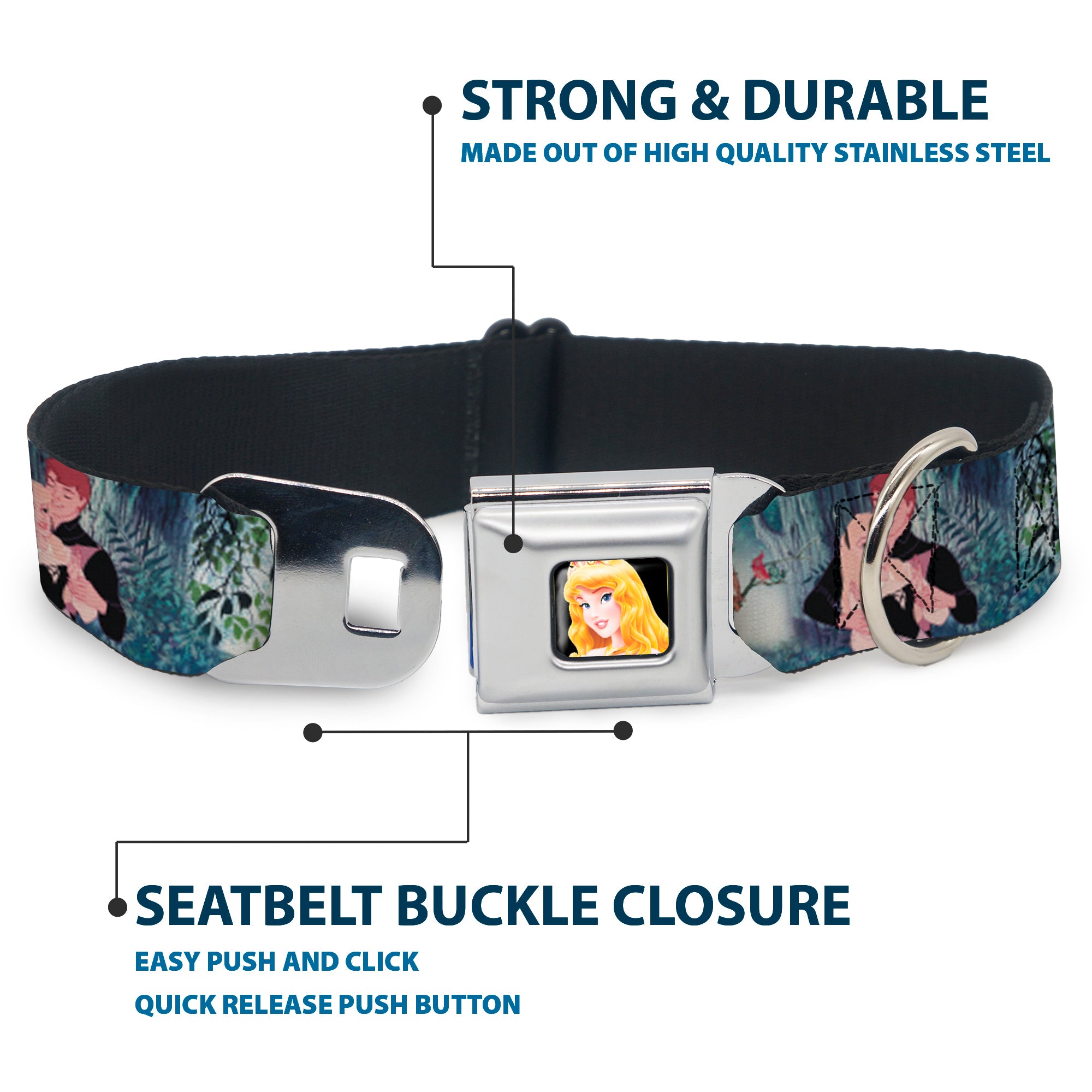 Sleeping Beauty Full Color Seatbelt Buckle Collar - Sleeping Beauty Woods Scenes Seatbelt Buckle Collars Disney