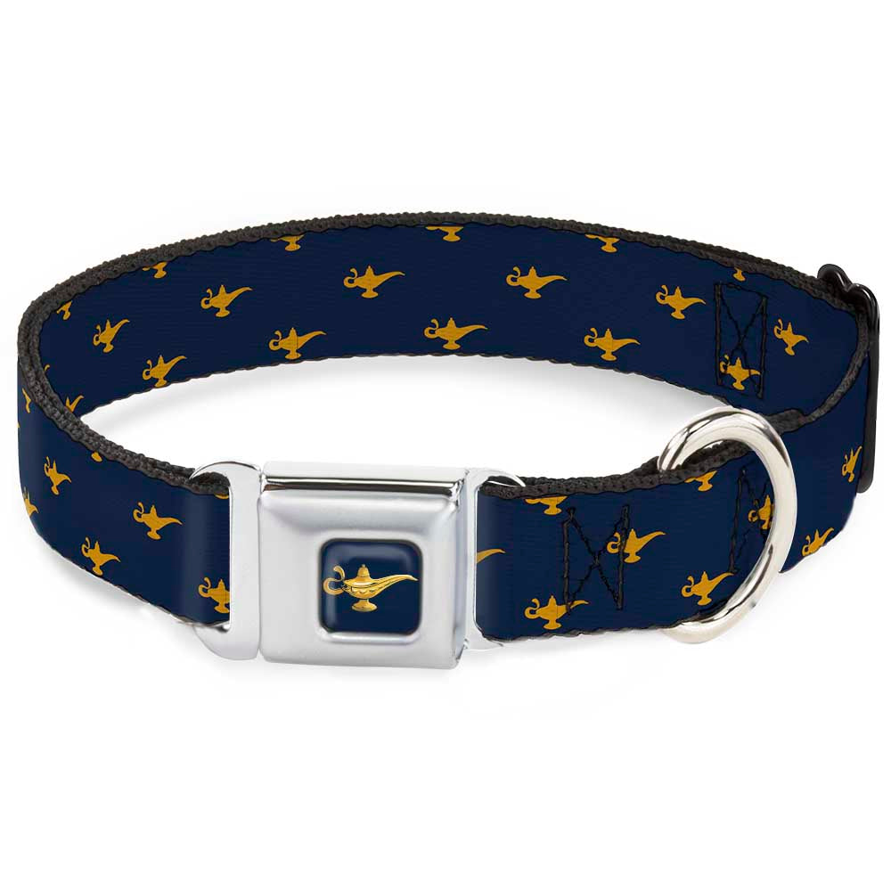 Aladdin 2019 Magic Lamp Full Color Navy/Golds Seatbelt Buckle Collar - Aladdin Genie Lamp Monogram Navy/Gold Seatbelt Buckle Collars Disney