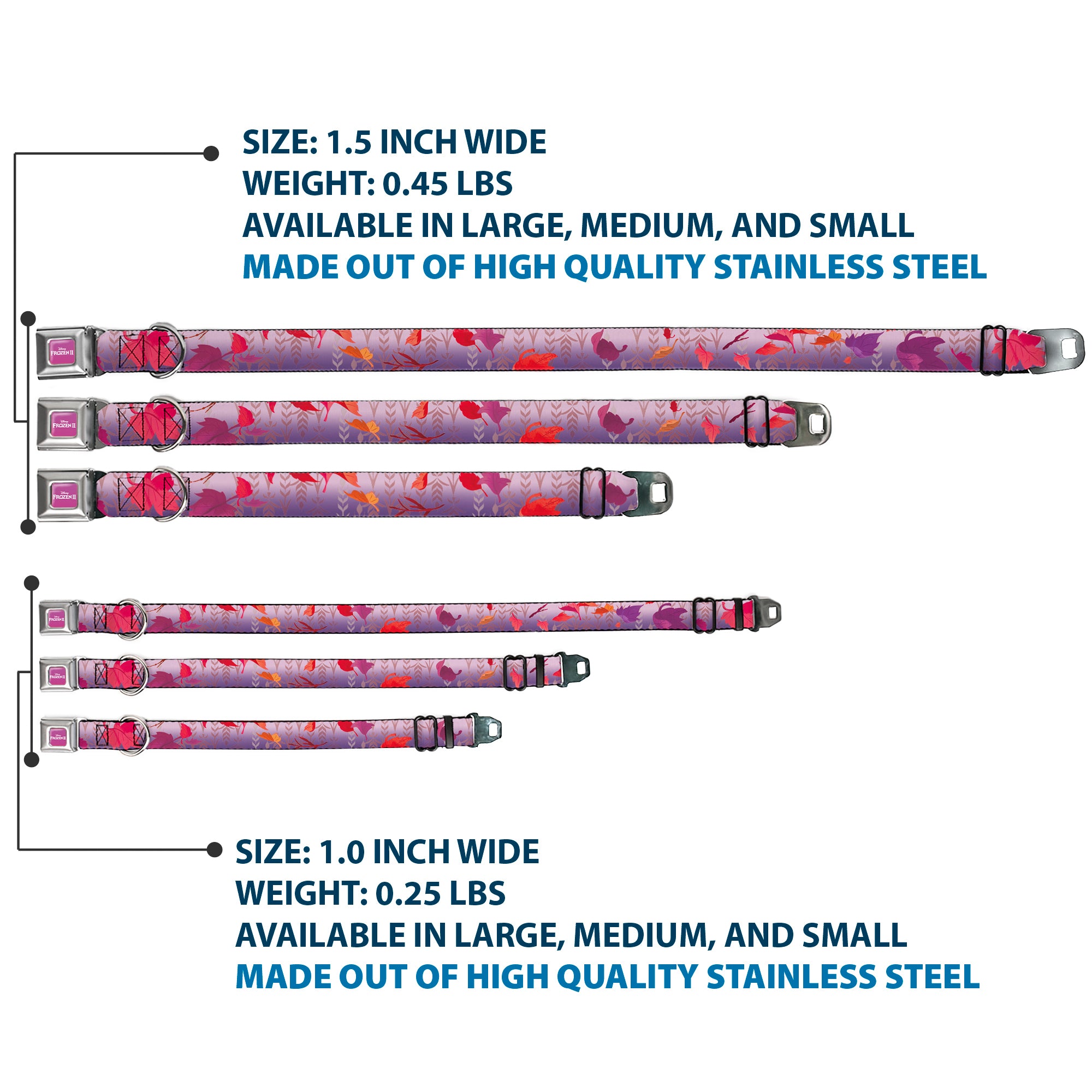 Disney FROZEN II Logo Full Color Purple/White Seatbelt Buckle Collar - Frozen II Swirling Leaves/Floral Trim Purples/Reds Seatbelt Buckle Collars Disney