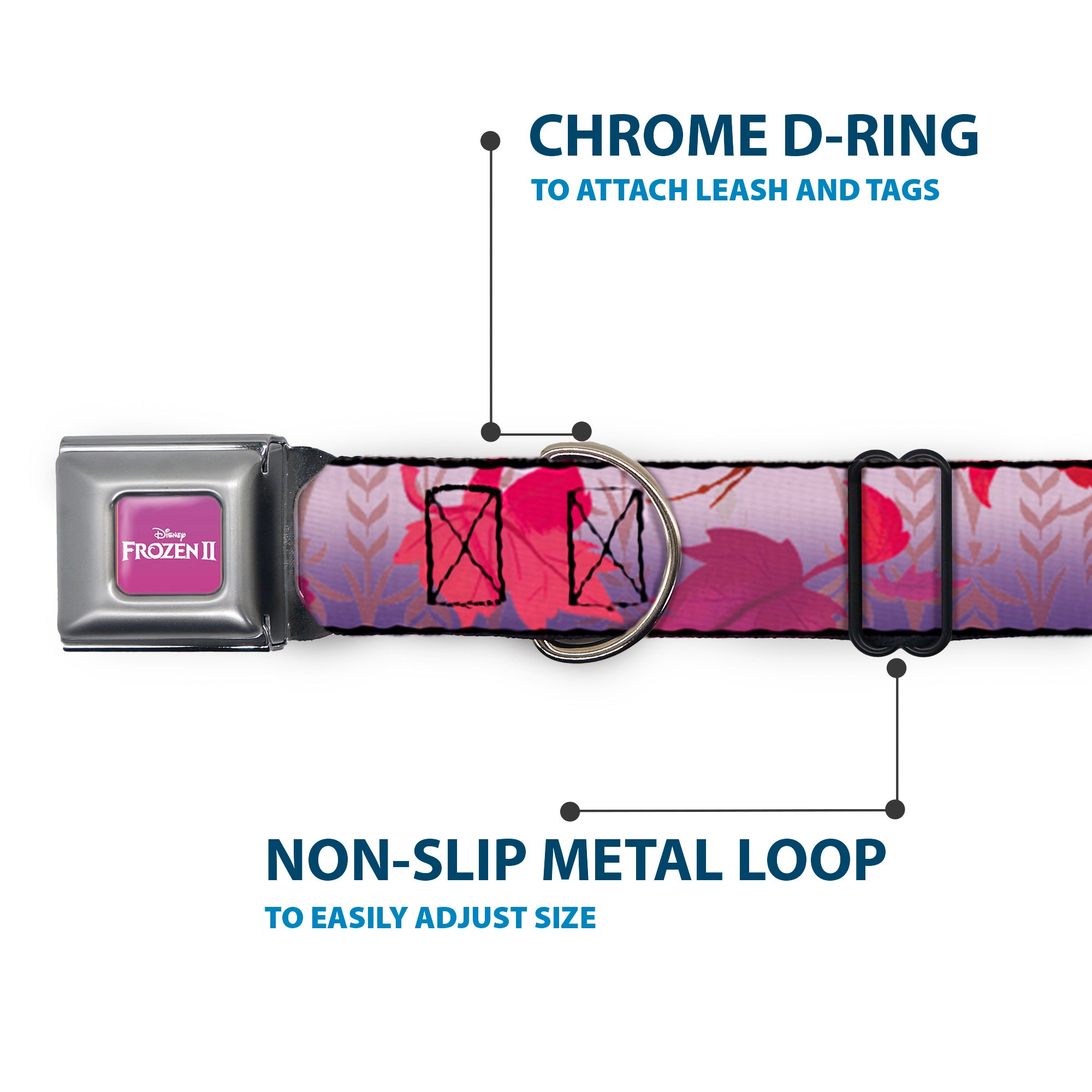 Disney FROZEN II Logo Full Color Purple/White Seatbelt Buckle Collar - Frozen II Swirling Leaves/Floral Trim Purples/Reds Seatbelt Buckle Collars Disney